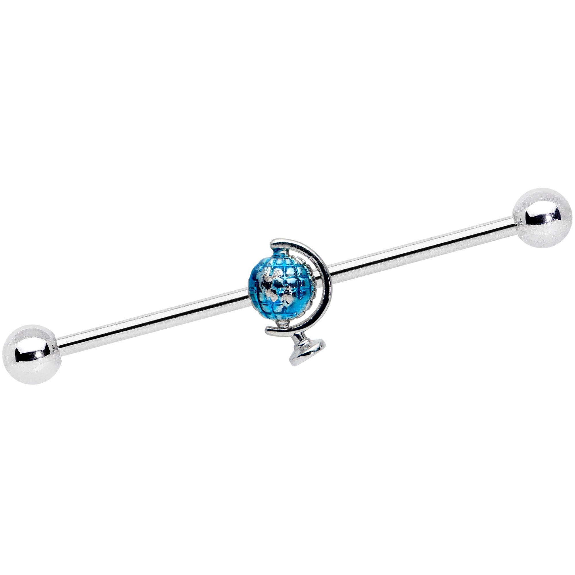 14G Blue Globe Planet Earth Industrial Barbell 38mm