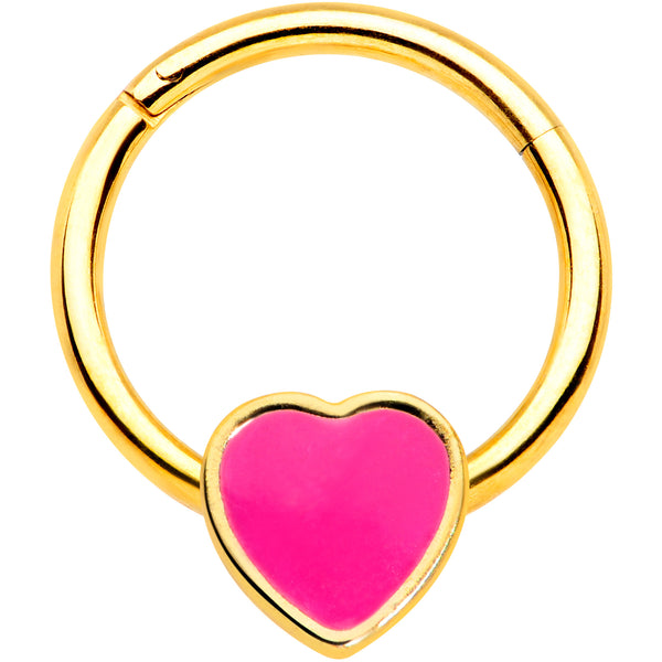 16 Gauge 3/8 Gold Tone Pink Heart Hinged Segment Ring