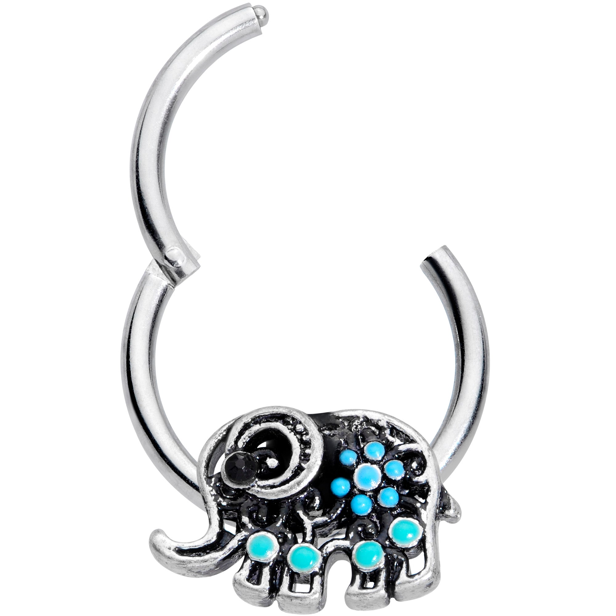 16G 3/8 Aqua Orb Curvy Elephant Hinged Segment Ring