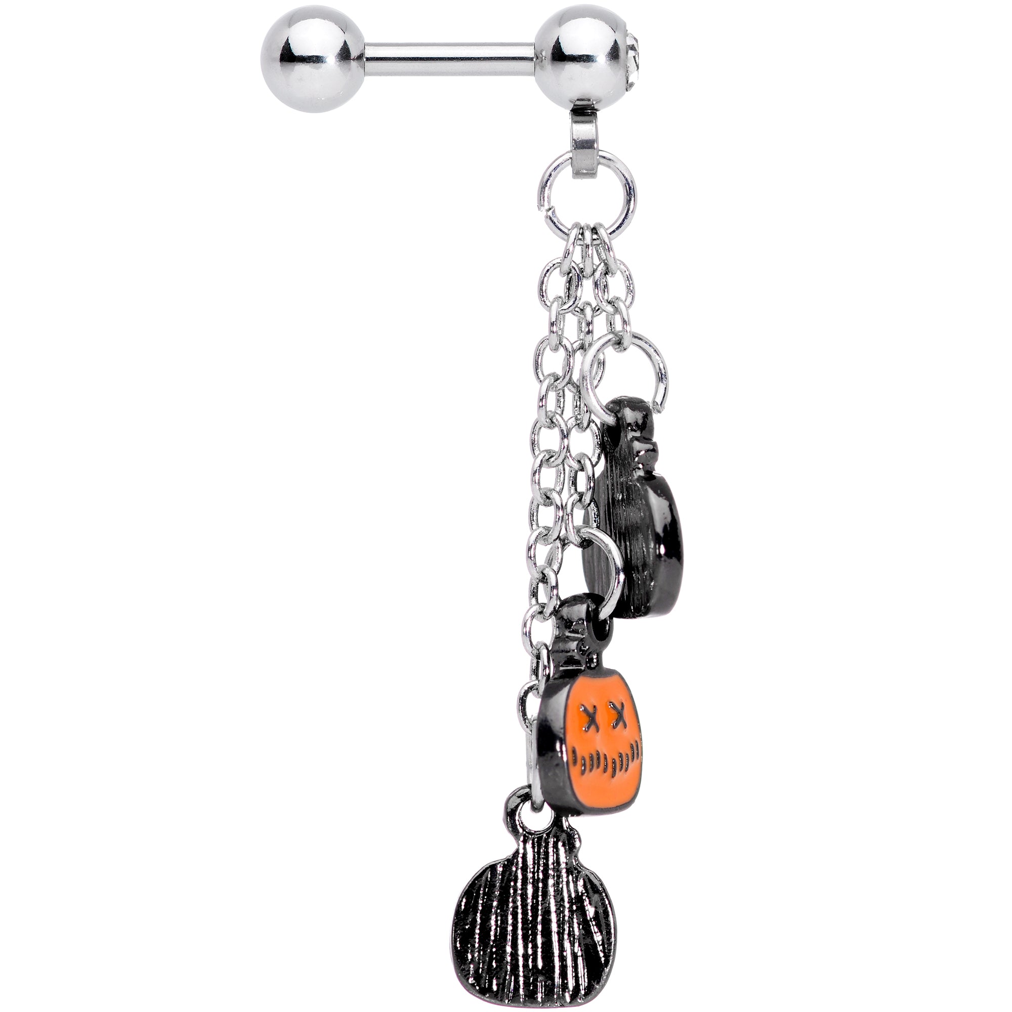 16G 1/4 Clear Gem Halloween Pumpkin Dangle Cartilage Earring