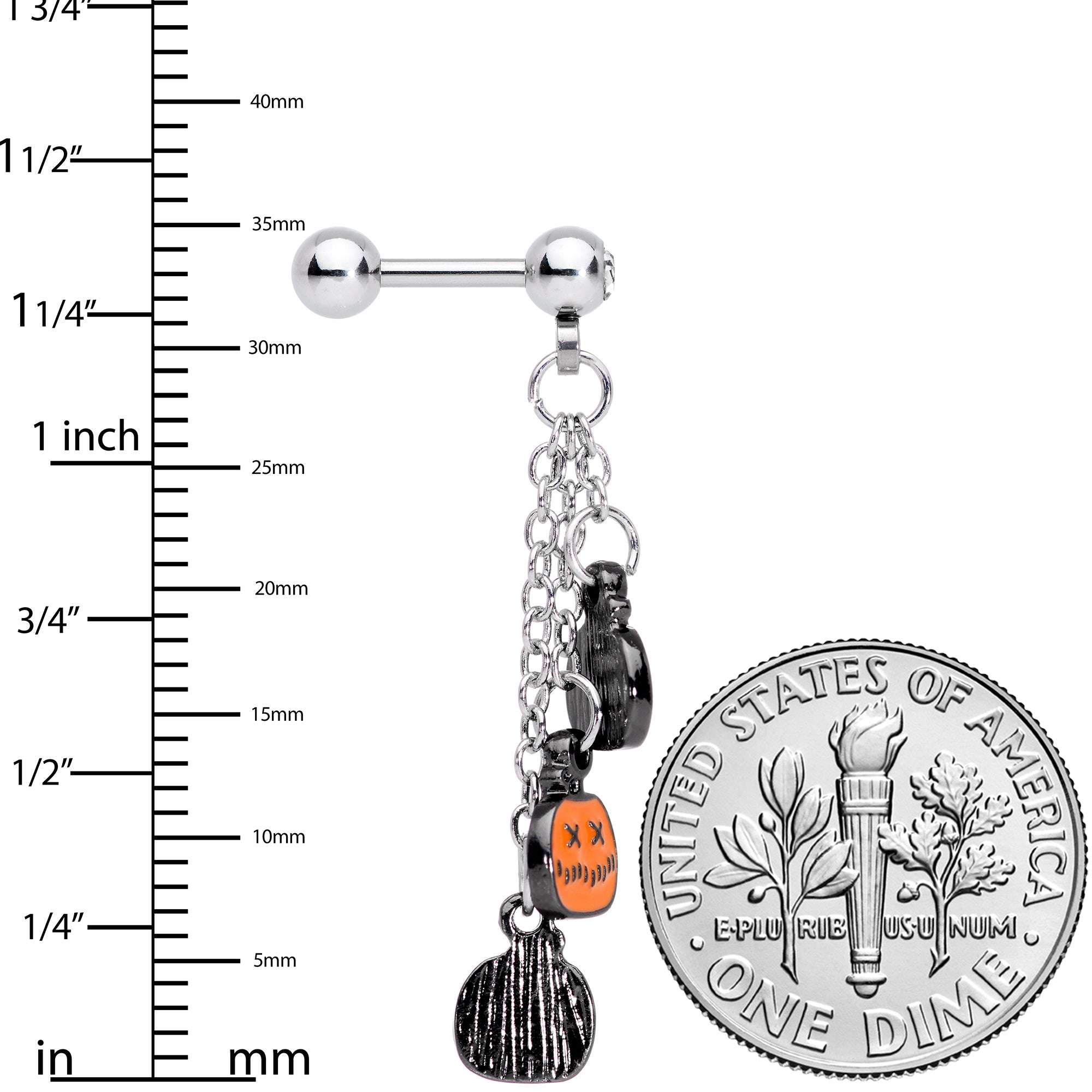 16G 1/4 Clear Gem Halloween Pumpkin Dangle Cartilage Earring