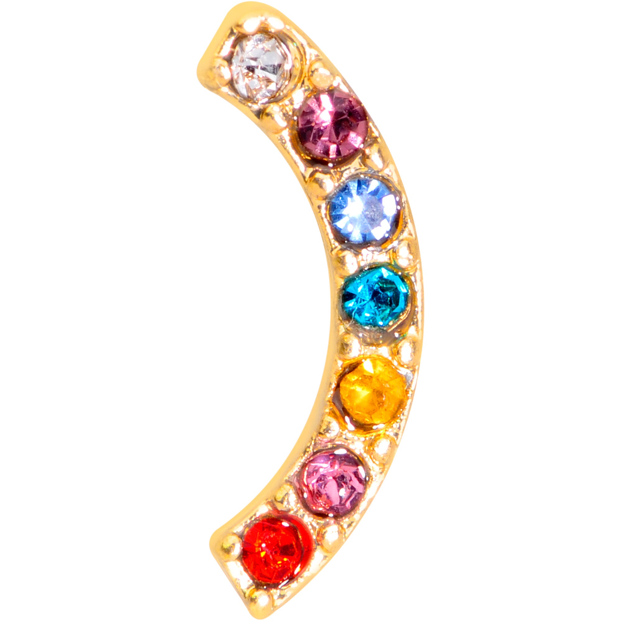 16G 1`/4 Red Blue Gem Gold Tone Rainbow Arc Cartilage Tragus