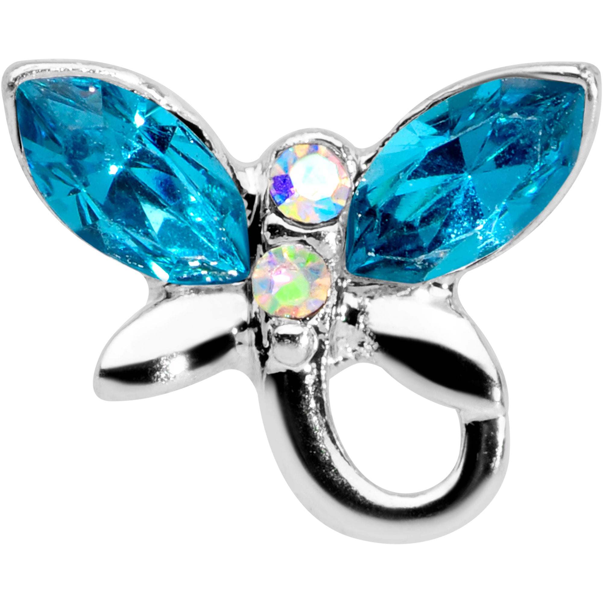 16G 1/4 Clear Aqua Gem Loop Butterfly Cartilage Tragus Earring