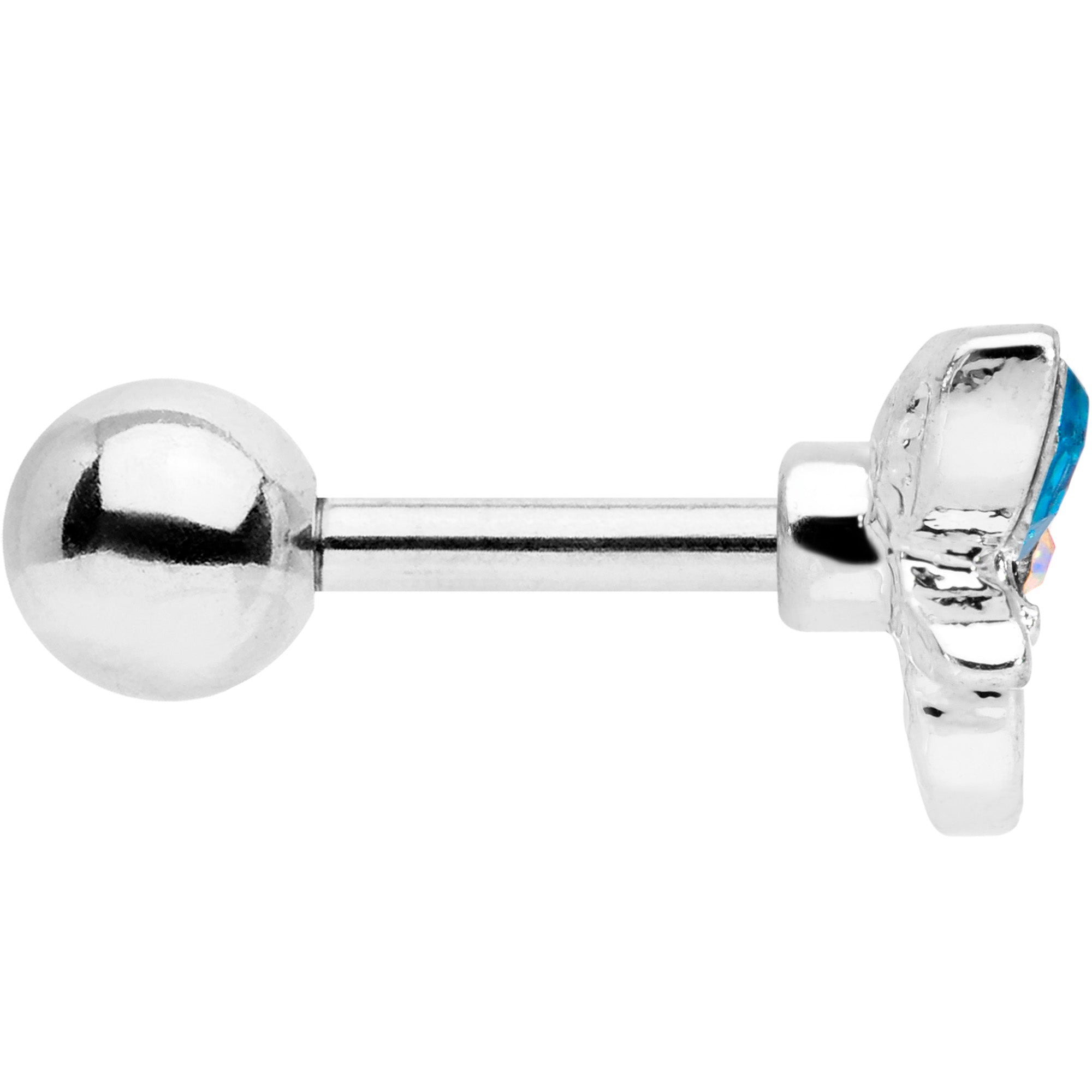 16G 1/4 Clear Aqua Gem Loop Butterfly Cartilage Tragus Earring