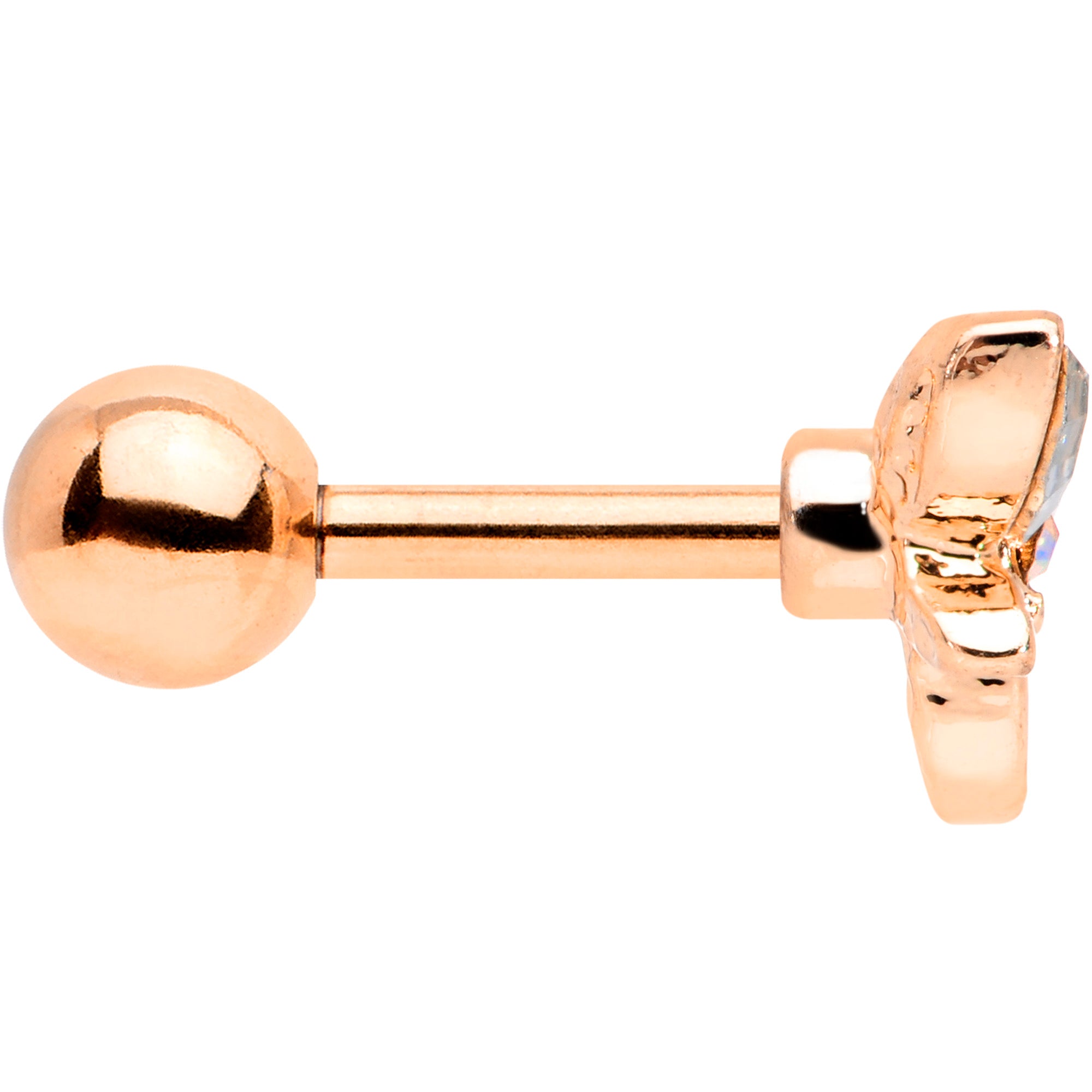 16G 1/4 Clear Gem Rose Gold Tone Loop Butterfly Cartilage Tragus