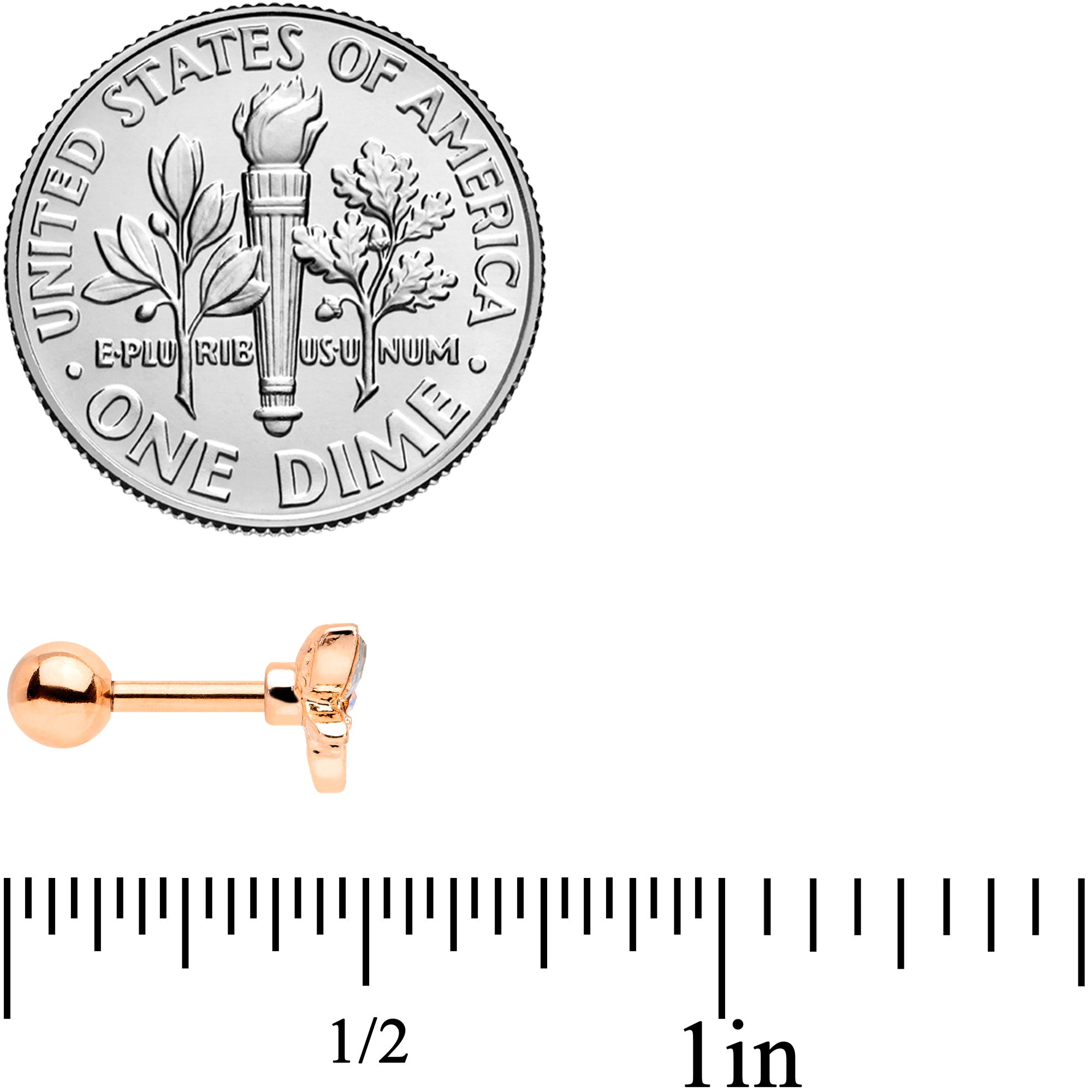 16G 1/4 Clear Gem Rose Gold Tone Loop Butterfly Cartilage Tragus