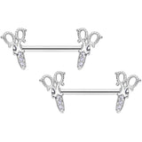 14 Gauge 9/16 Clear Gem Elegant Scissors Barbell Nipple Ring Set