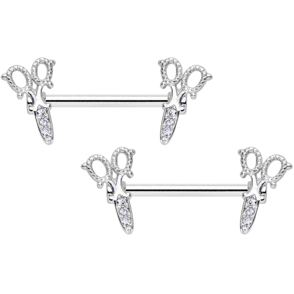 14 Gauge 9/16 Clear Gem Elegant Scissors Barbell Nipple Ring Set