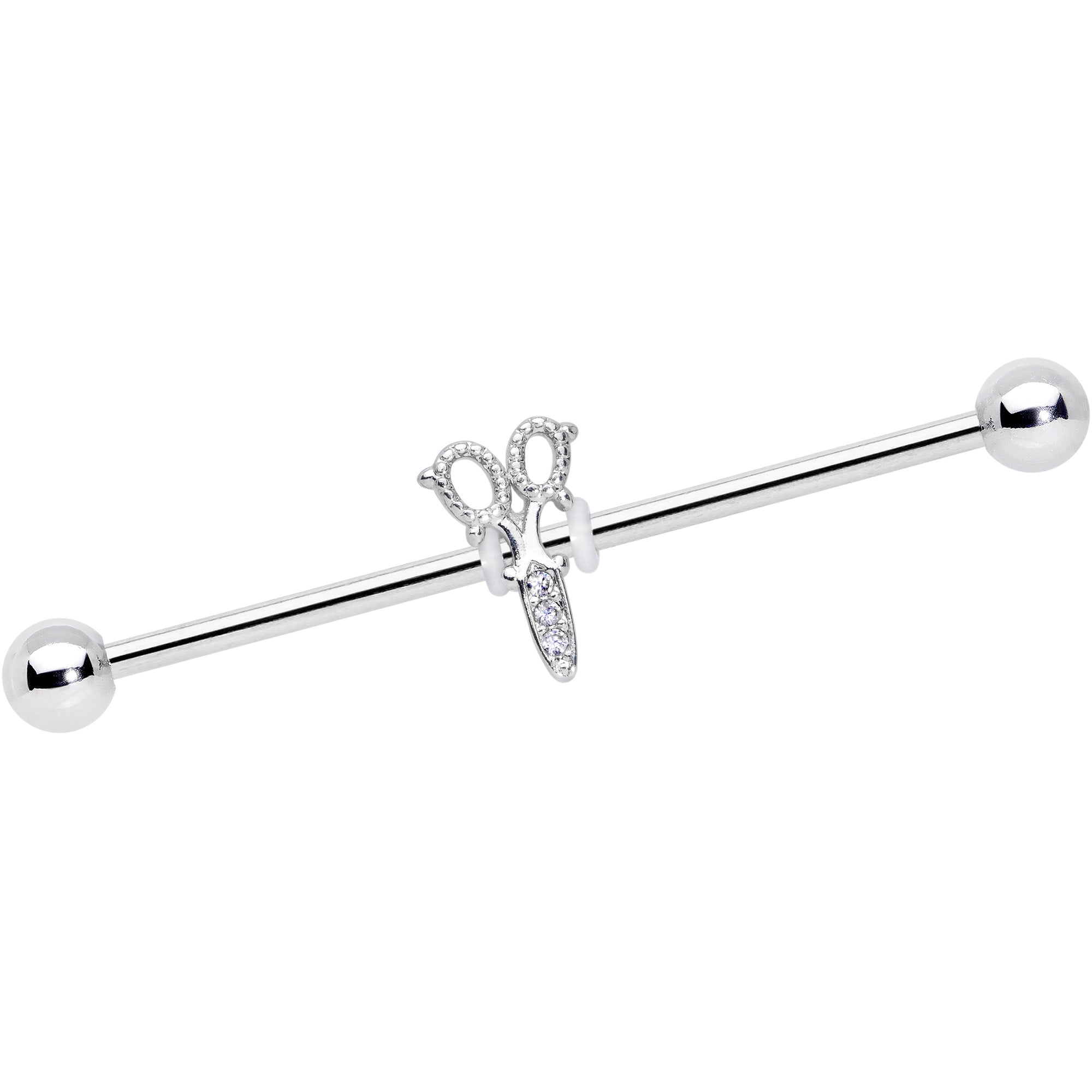 14G Clear Gem Elegant Scissors Industrial Barbell 38mm