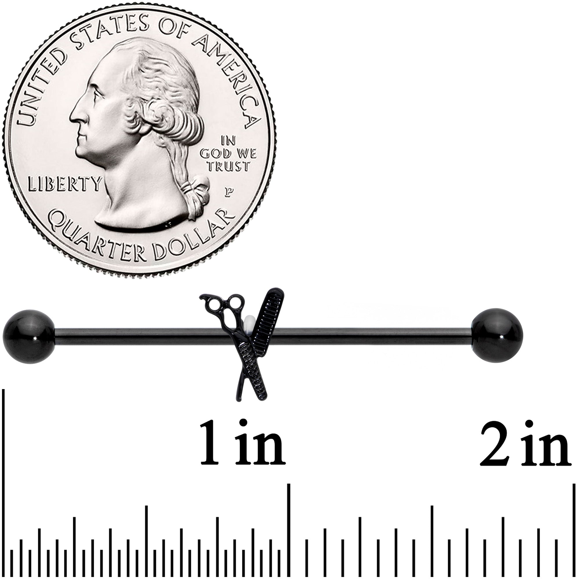 14G Black Scissors Comb Industrial Barbell 38mm