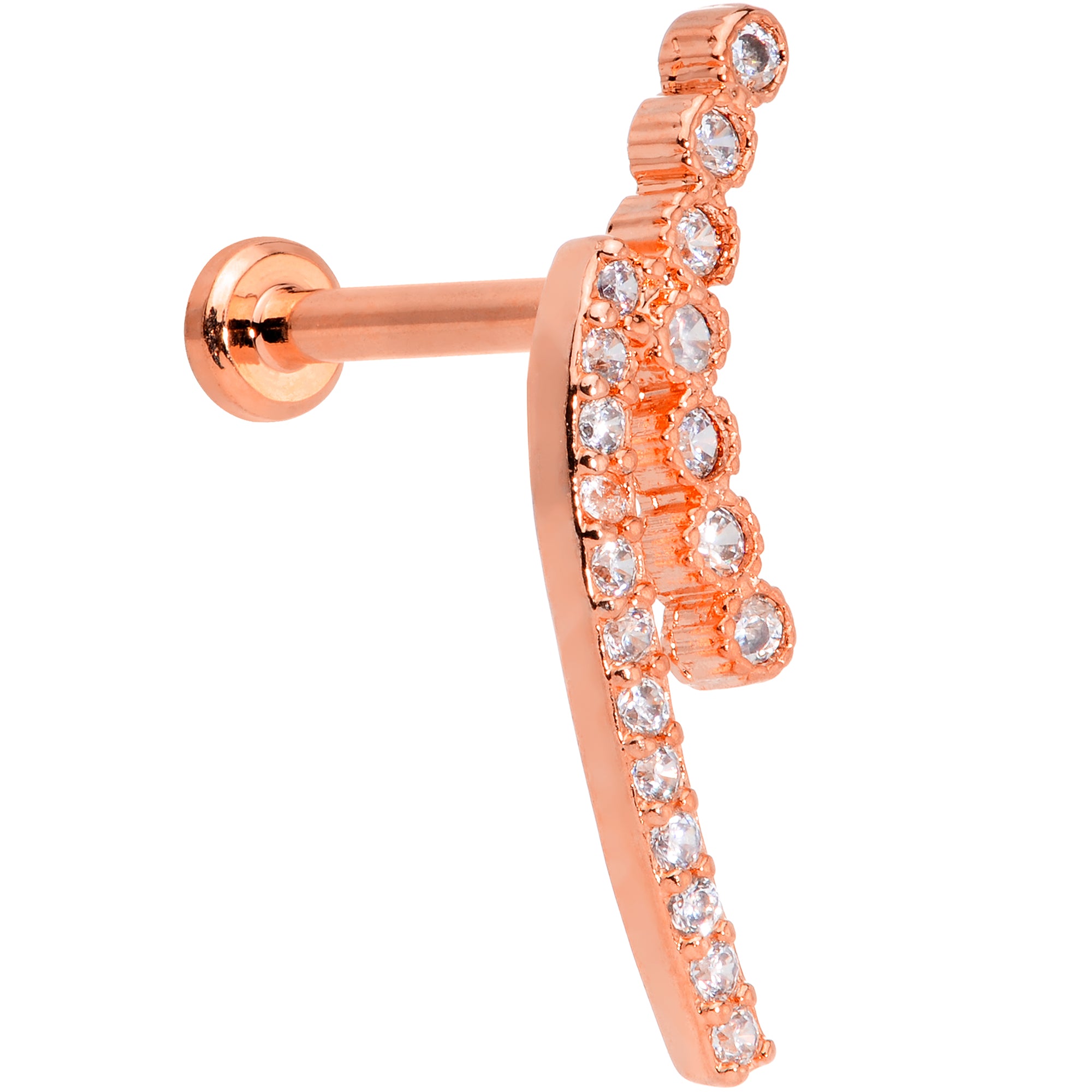 16G 5/16 Clear CZ Gem Rose Gold Tone Curve Internal Thread Labret