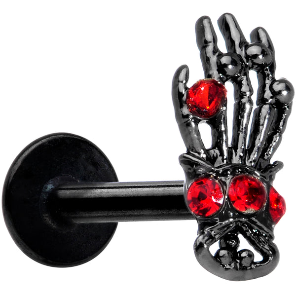 16 Gauge 5/16 Red Gem Black Skeleton Hand Halloween Labret Tragus