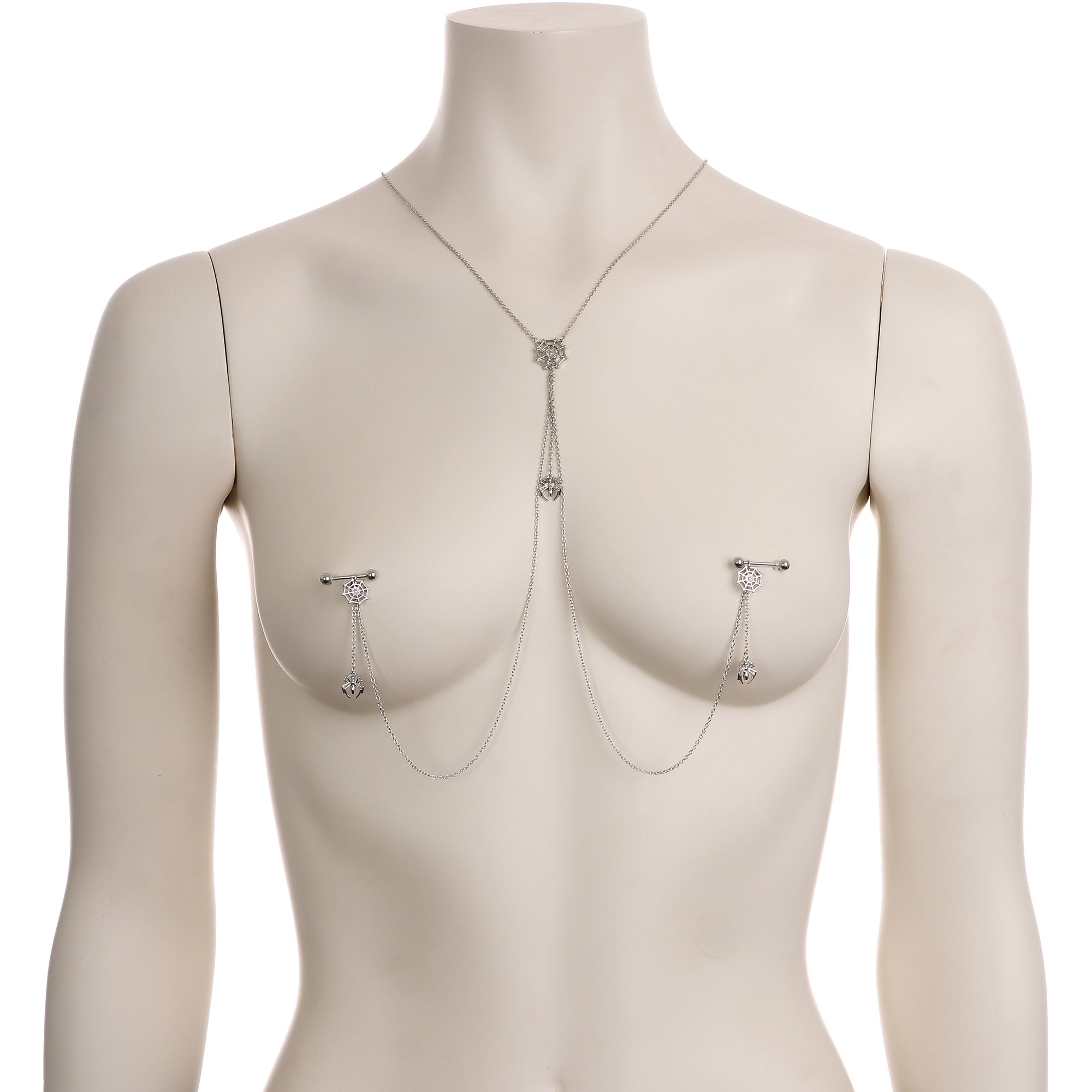 14G 9/16 Creepy Crawly Spider Web Halloween Nipple Chain Necklace