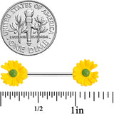 14 Gauge 5/8 Yellow Flower Barbell Nipple Ring Set