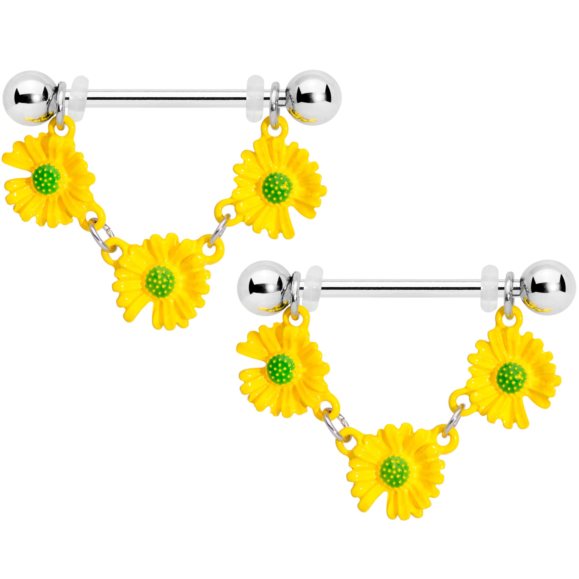 14G 13/16 Yellow Daisy Chain Dangle Nipple Ring Set