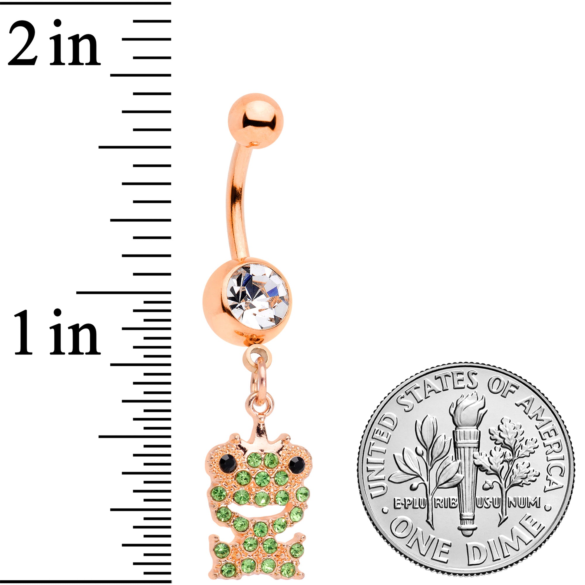 Clear Green Gem Rose Gold Tone Royal Frog Dangle Belly Ring