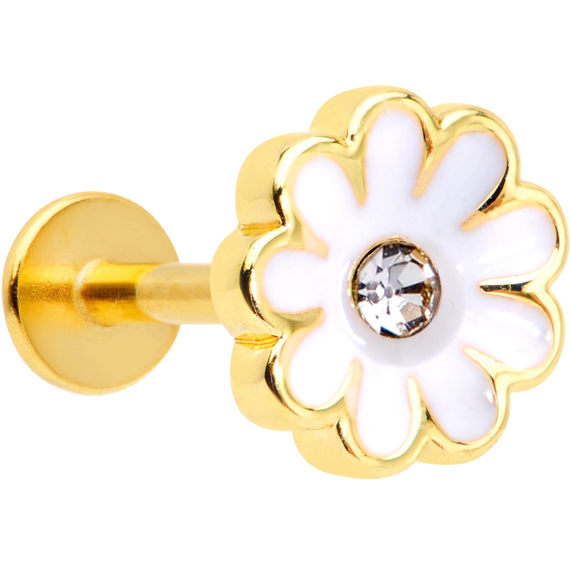 16G 5/16 Clear Gem Gold Tone Daisy Flower Labret Monroe Tragus