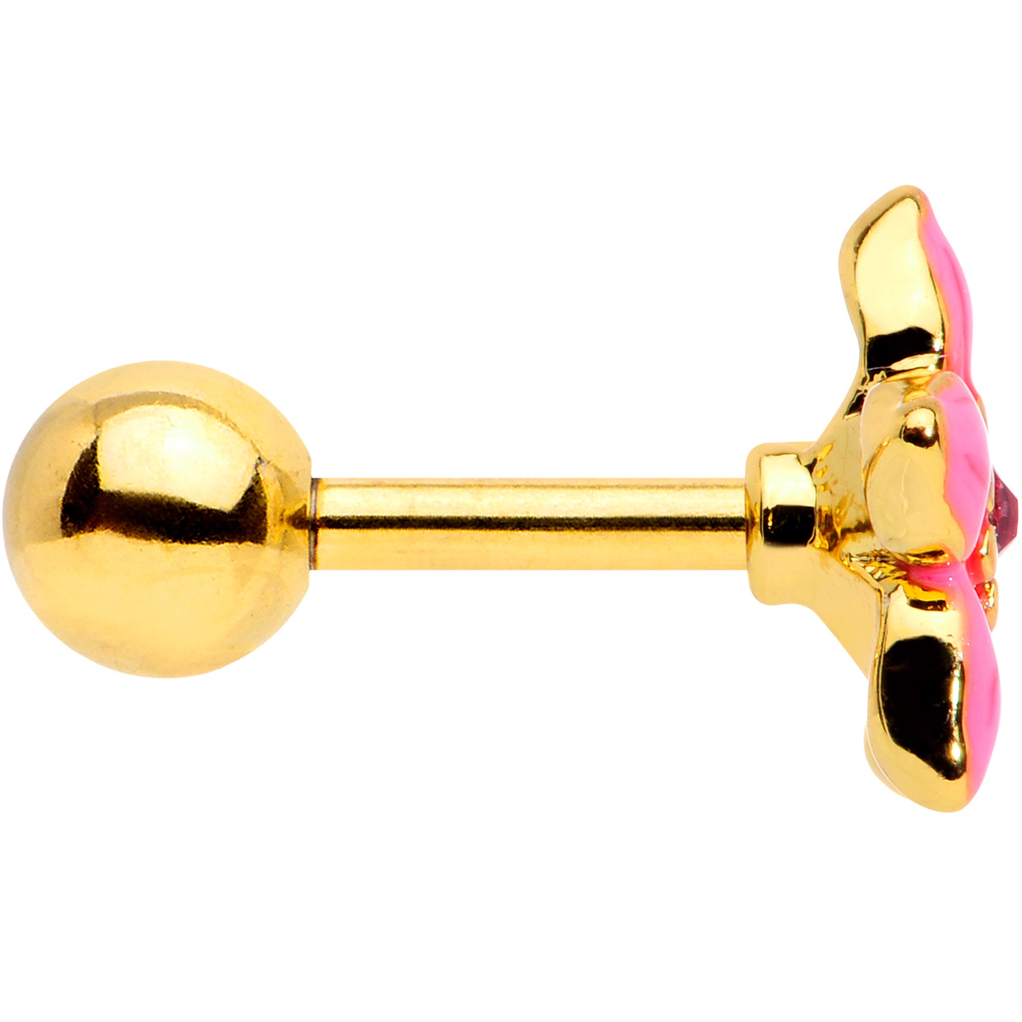 16G 1/4 Pink Gem Gold Tone Exotic Flower Cartilage Tragus