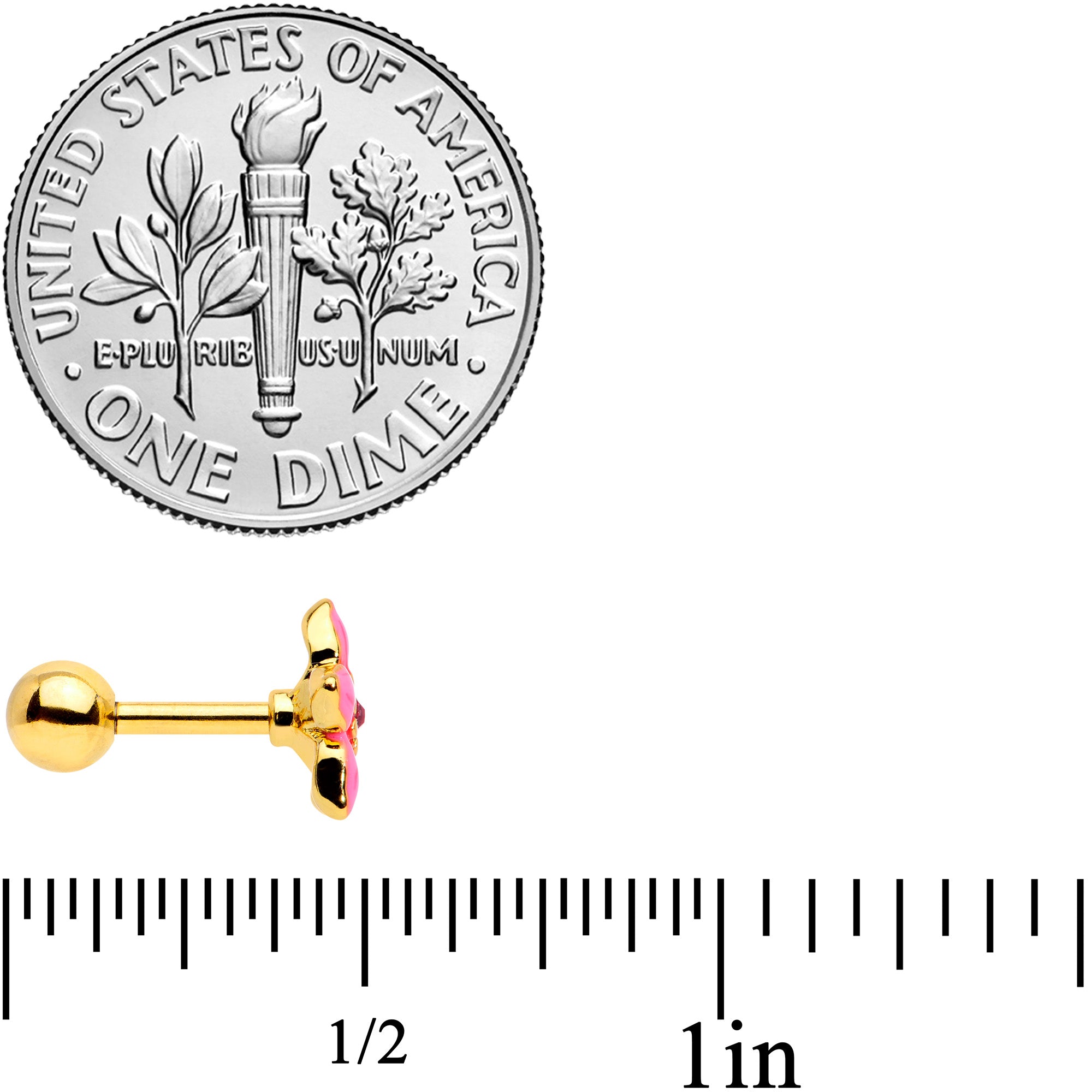 16G 1/4 Pink Gem Gold Tone Exotic Flower Cartilage Tragus