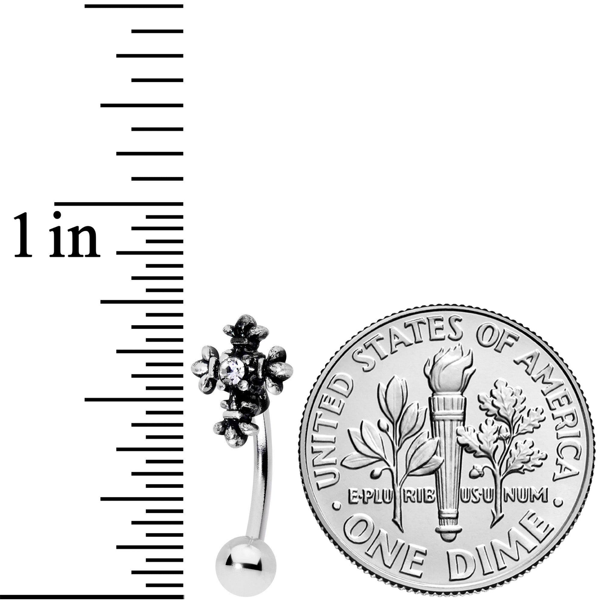 16G 5/16 Clear Gem Renaissance Cross Curved Eyebrow Ring