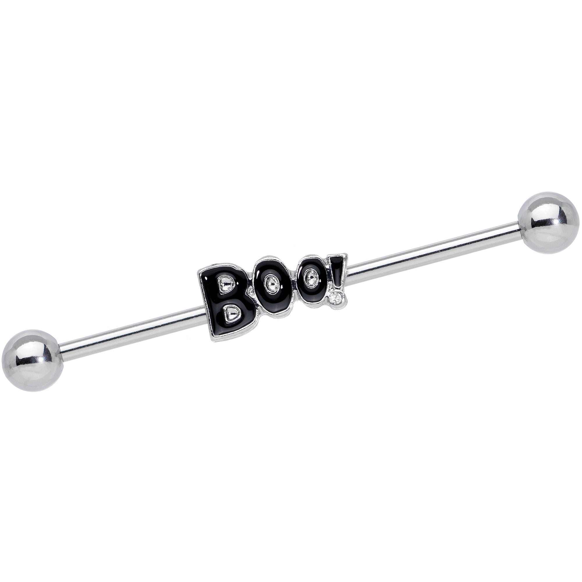 14G Clear Gem Black Boo Halloween Industrial Barbell 38mm