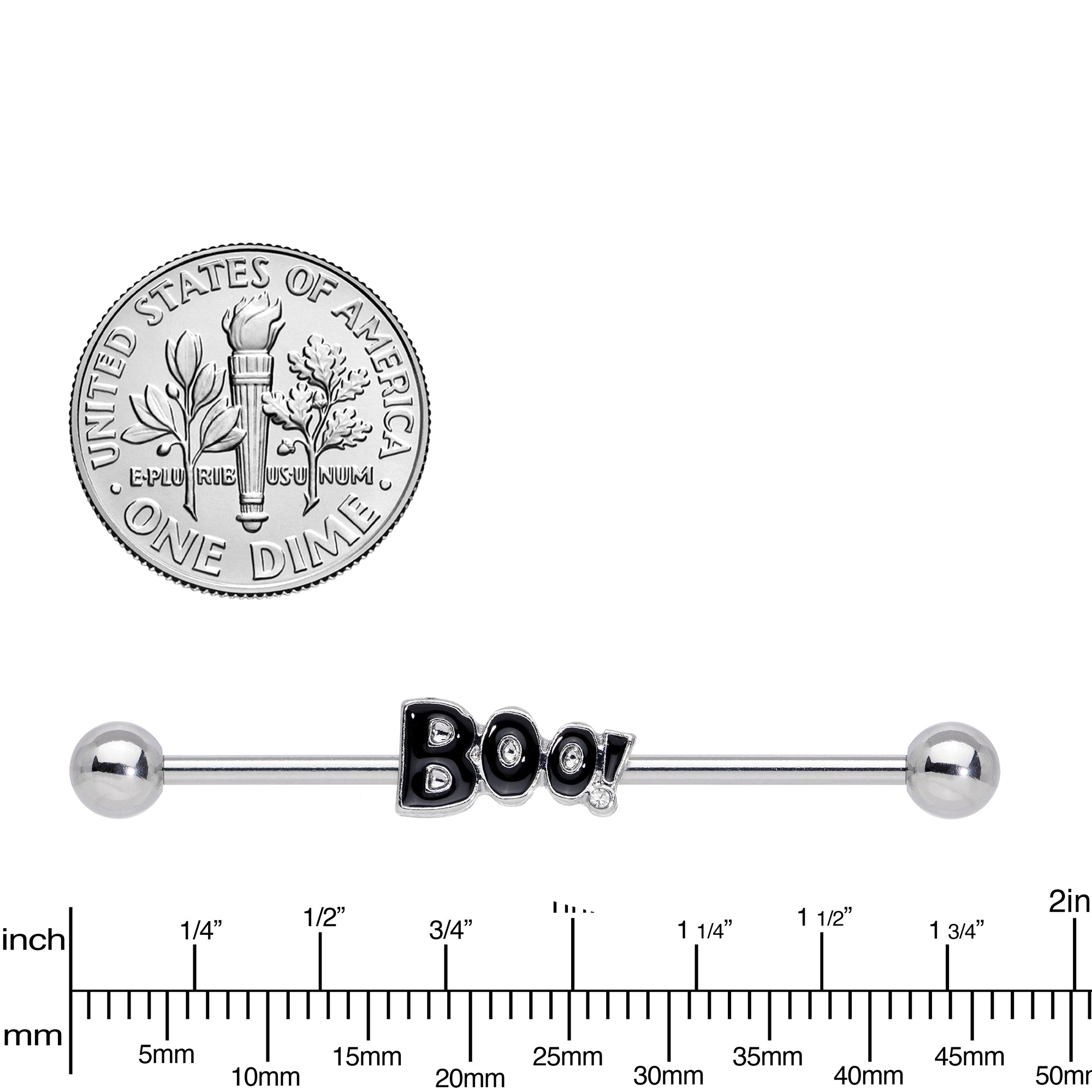 14G Clear Gem Black Boo Halloween Industrial Barbell 38mm