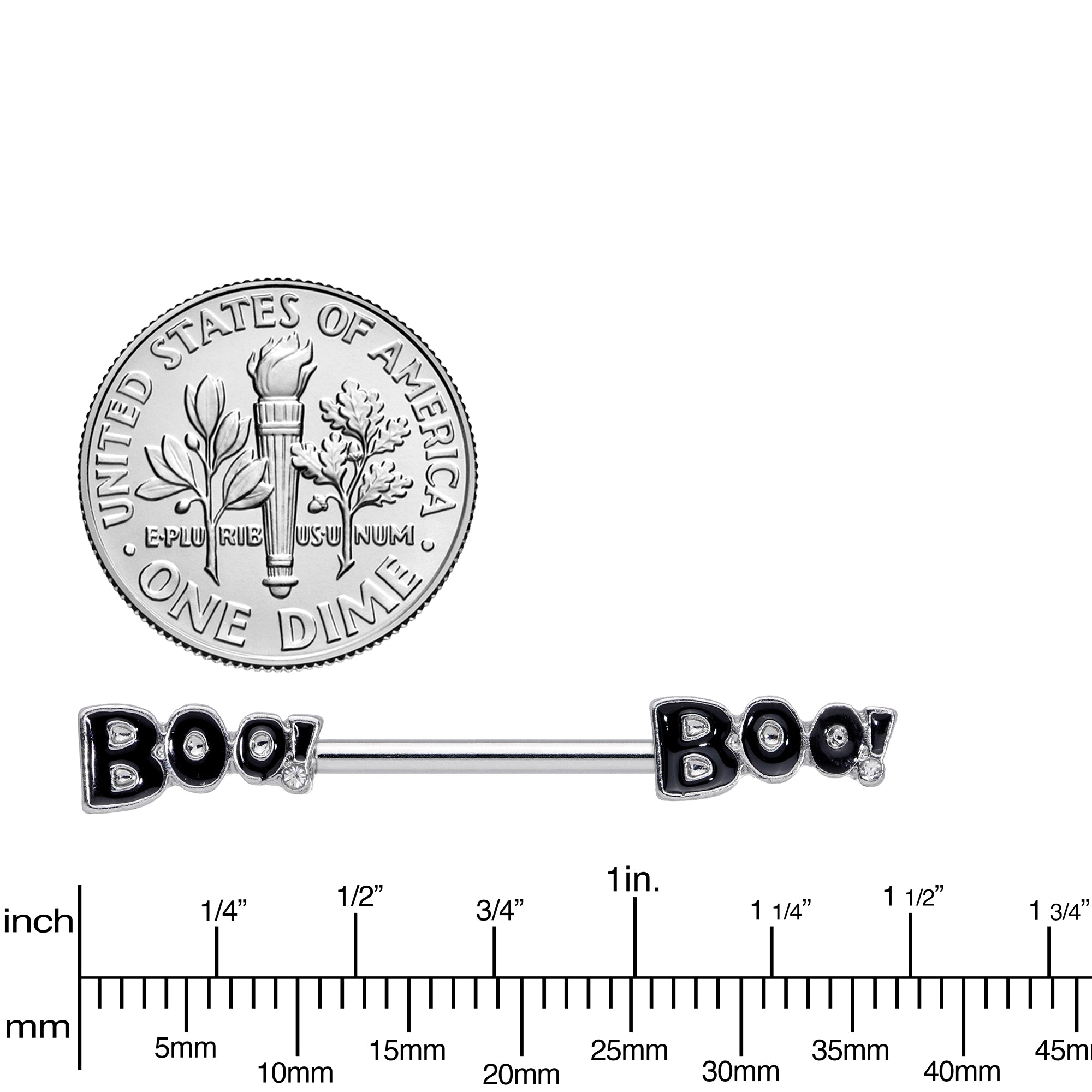 14G 5/8 Clear Gem Black Boo Halloween Barbell Nipple Ring Set