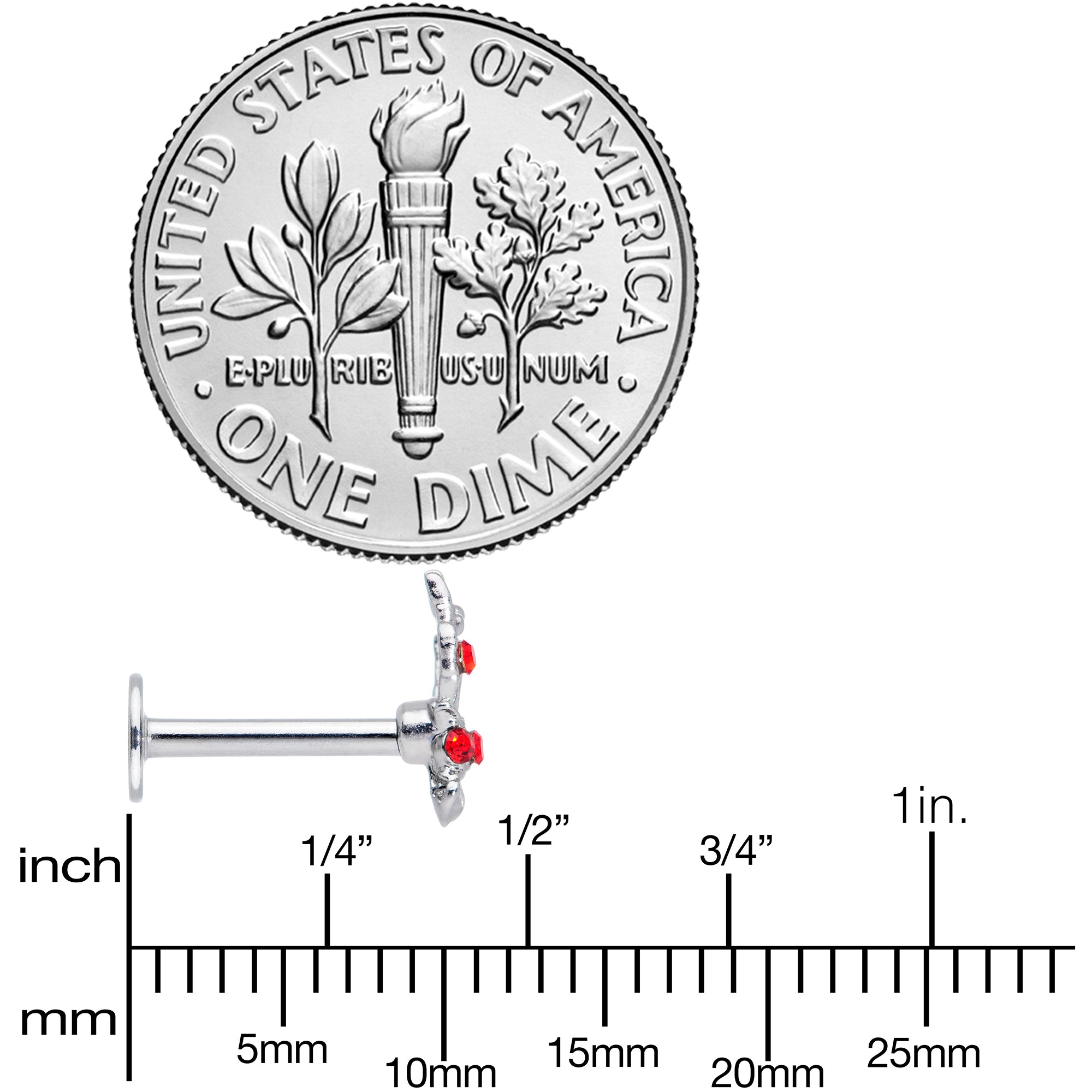 16G 5/16 Red Gem Skeleton Hand Halloween Labret Monroe Tragus