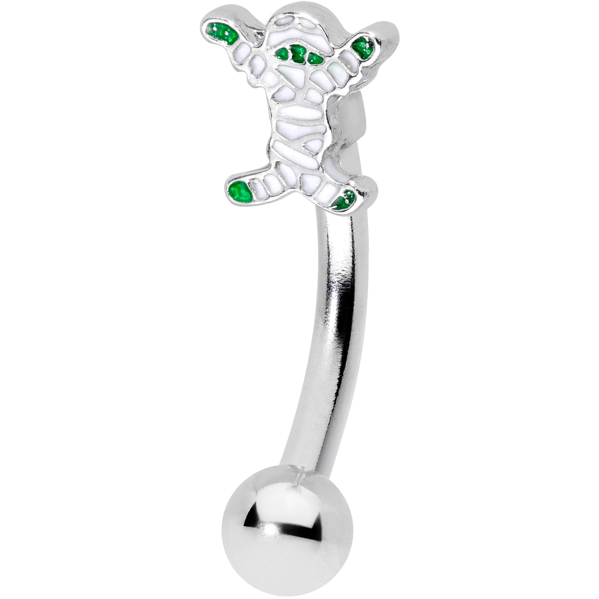 14G 5/16 Green Mummy Halloween Curved Eyebrow Ring