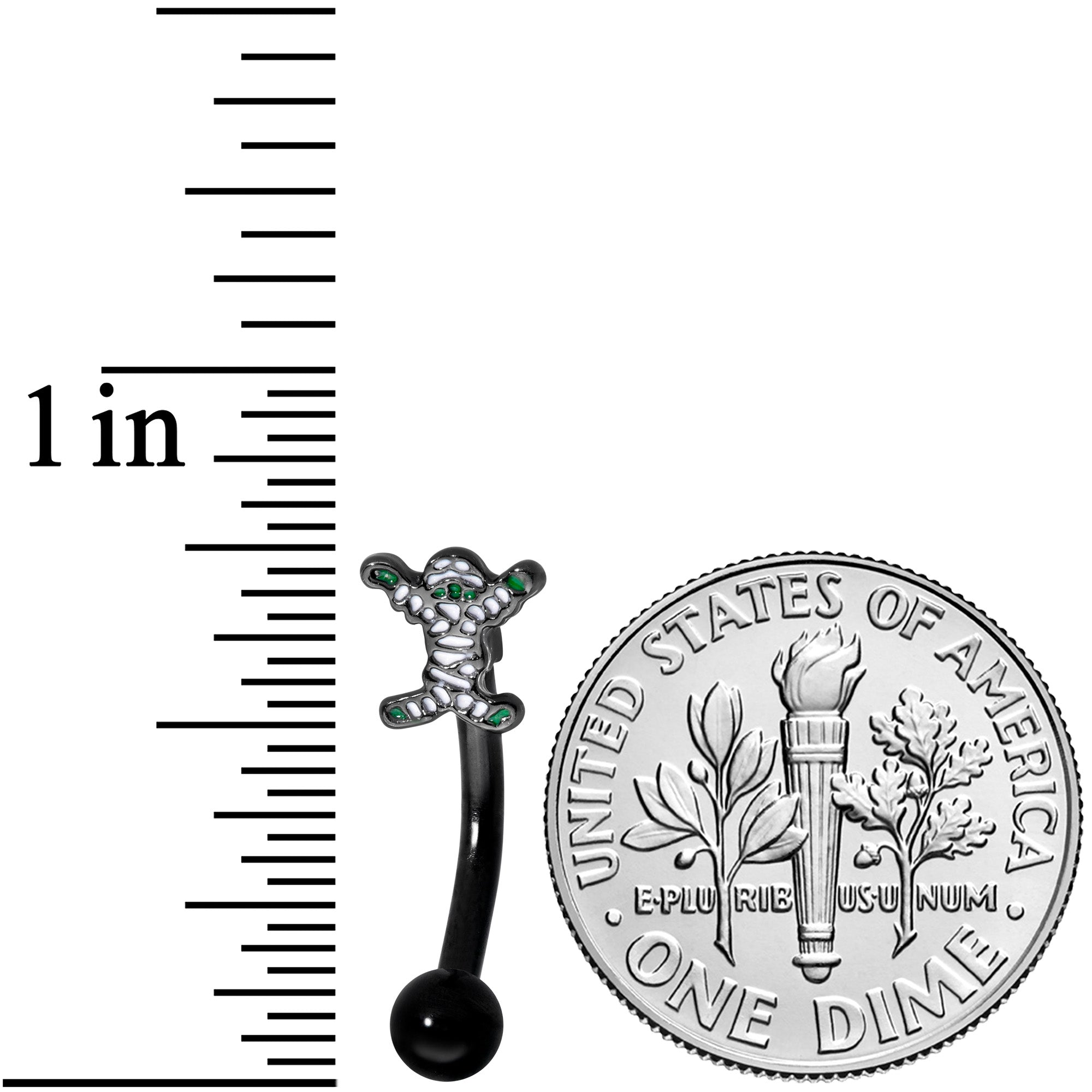 14G 5/16 Black Green Mummy Halloween Curved Eyebrow Ring