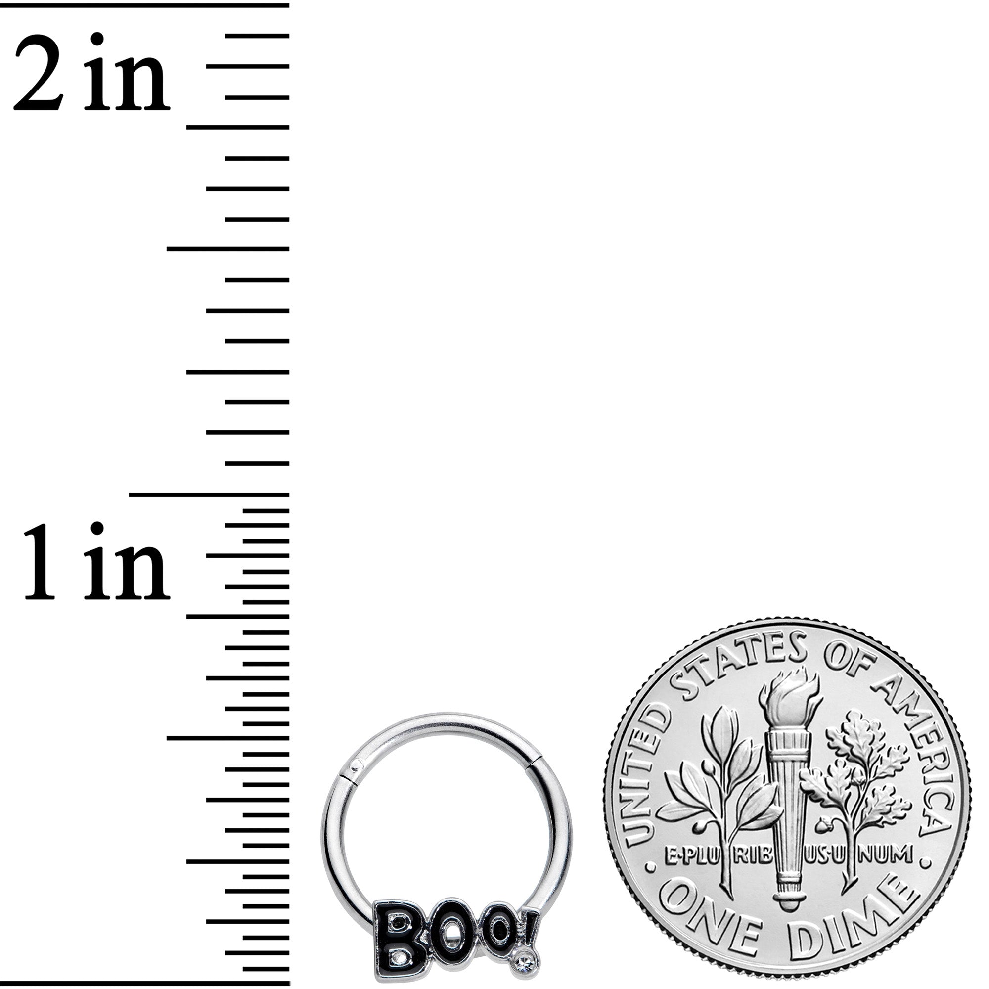 16G 3/8 Clear Gem Black Boo Halloween Hinged Segment Ring