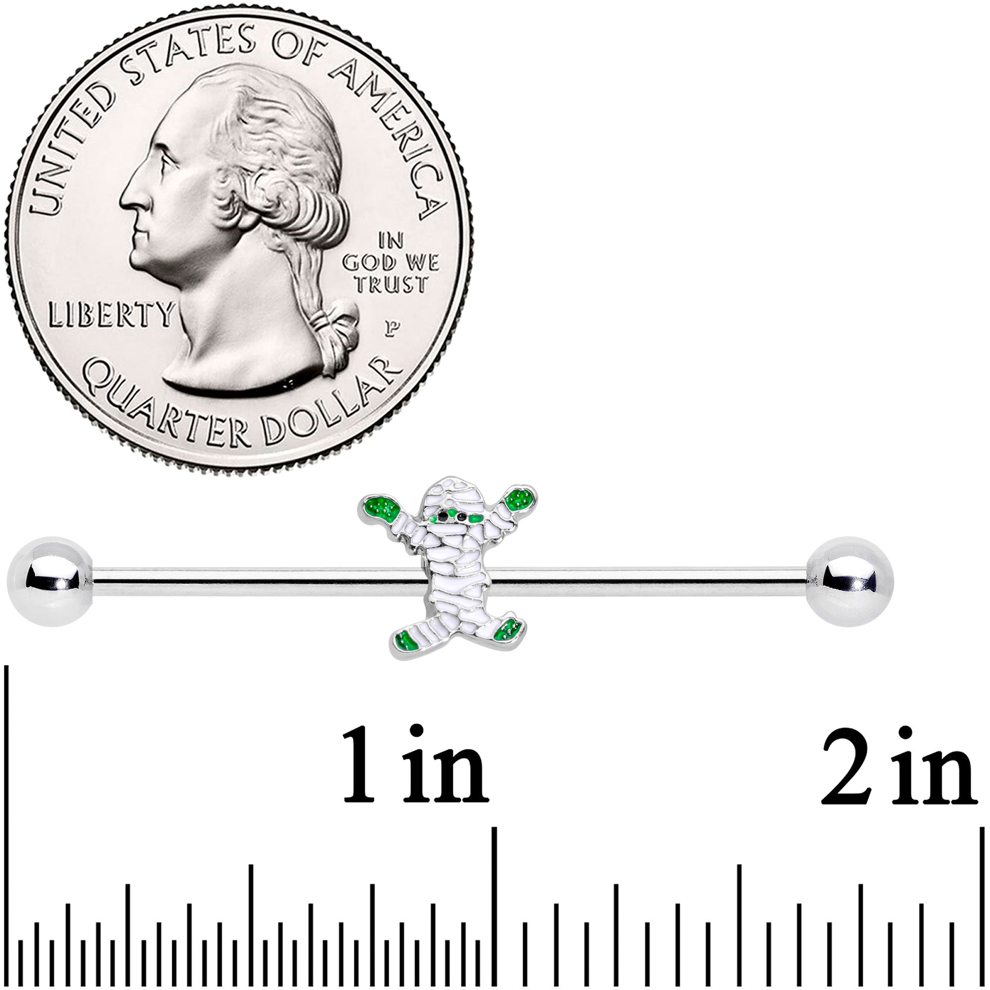 14G Green Mummy Halloween Industrial Barbell 38mm