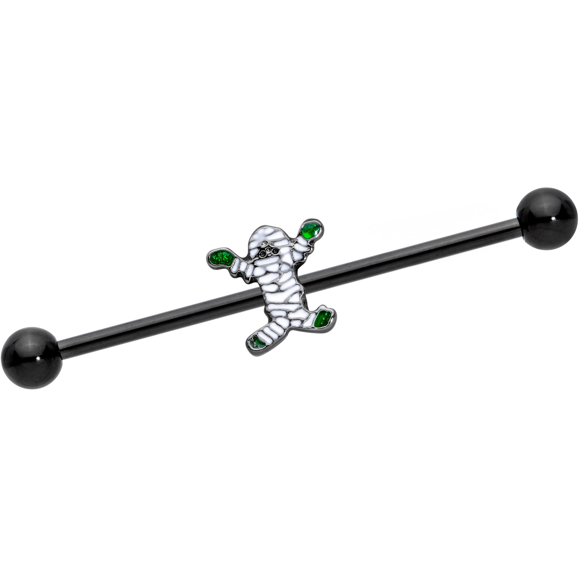 14G Black Green Mummy Halloween Industrial Barbell 38mm