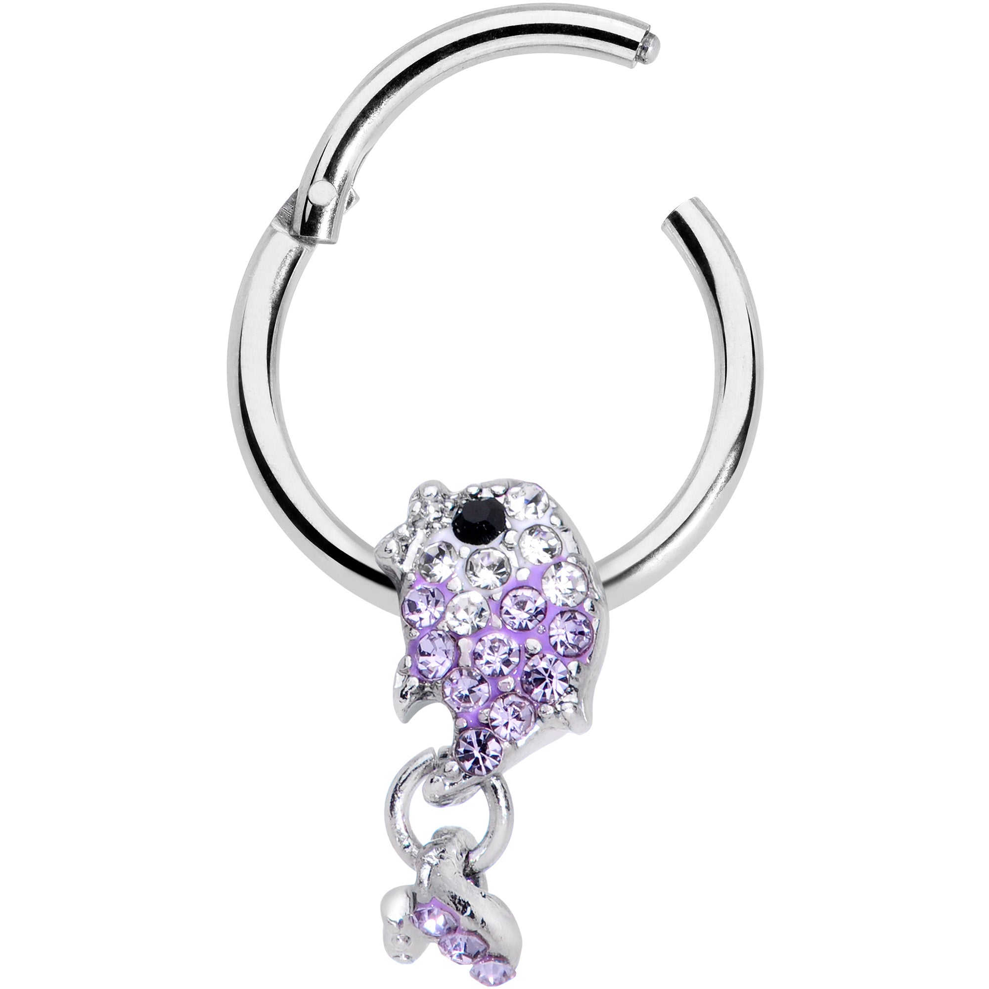16G 3/8 Purple Gem Sweet Fish Dangle Hinged Segment Ring