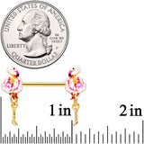 14 Gauge 9/16 Gold Tone Pink Flamingo Dangle Barbell Nipple Ring Set