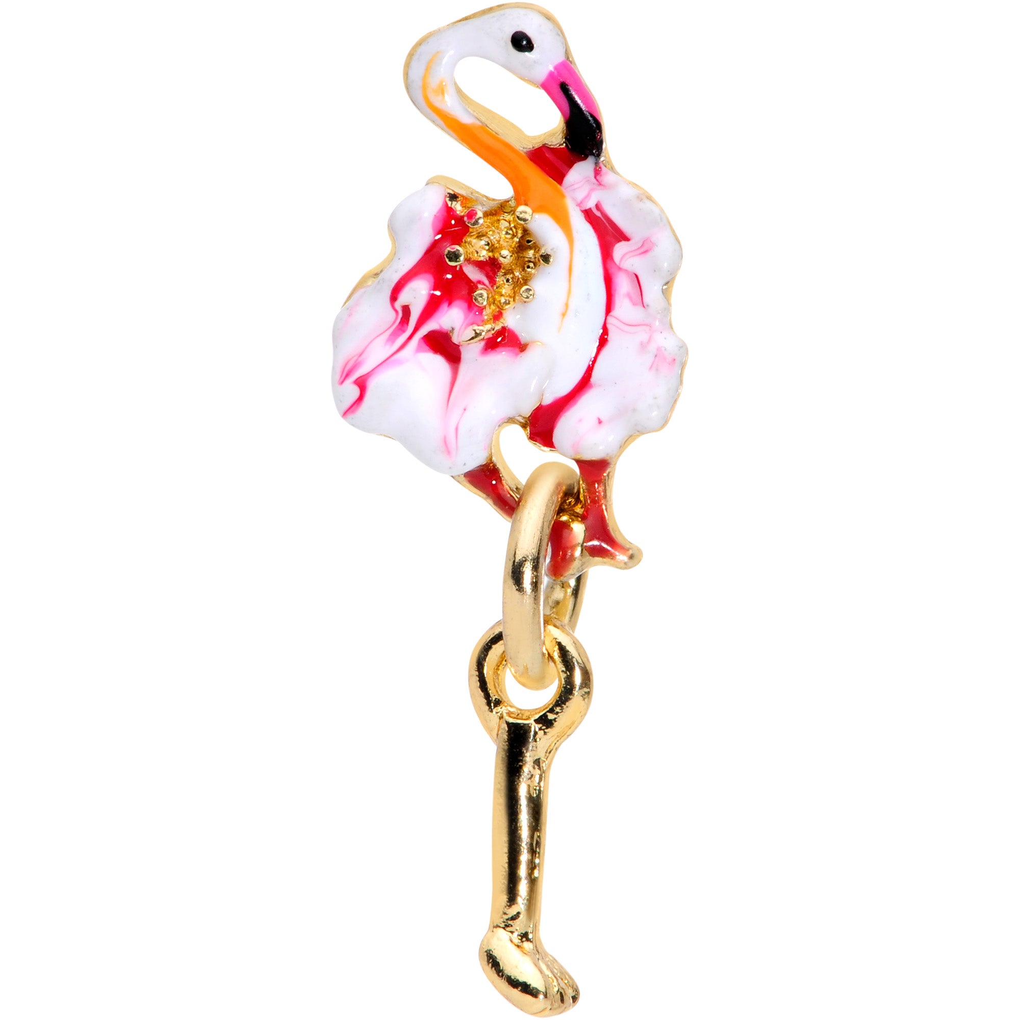 16G 1/4 Gold Tone Pink Flamingo Dangle Cartilage Tragus Earring