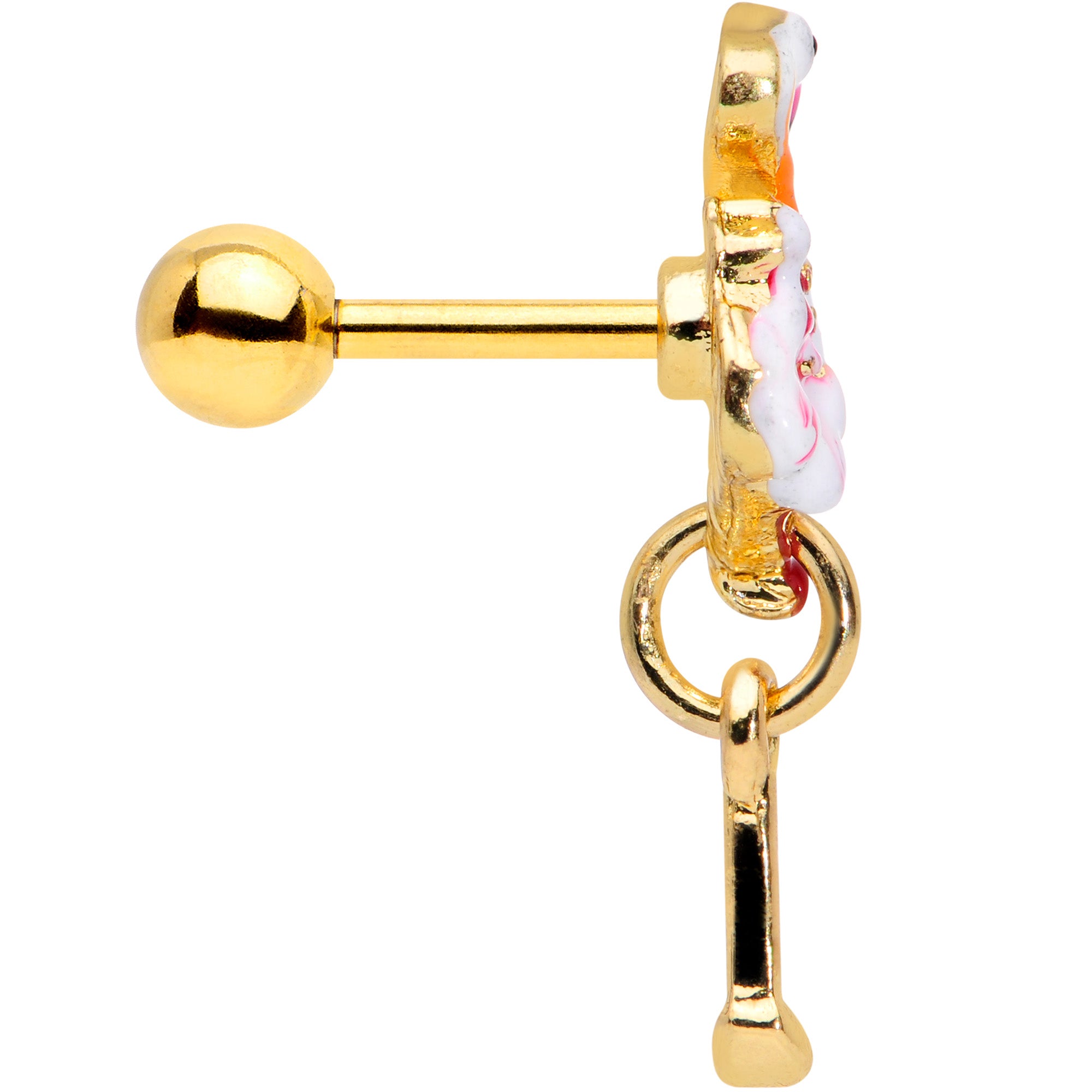 16G 1/4 Gold Tone Pink Flamingo Dangle Cartilage Tragus Earring