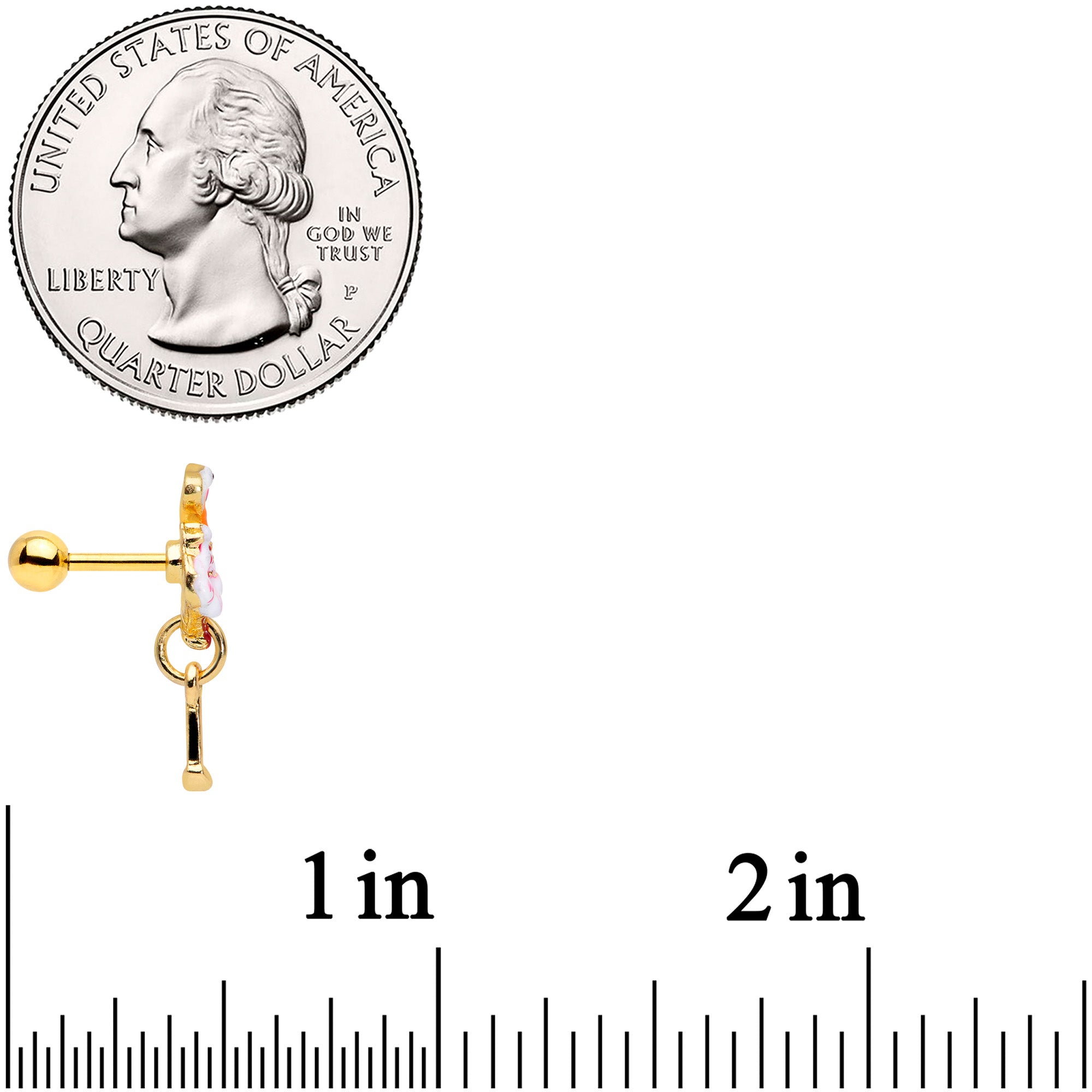 16G 1/4 Gold Tone Pink Flamingo Dangle Cartilage Tragus Earring