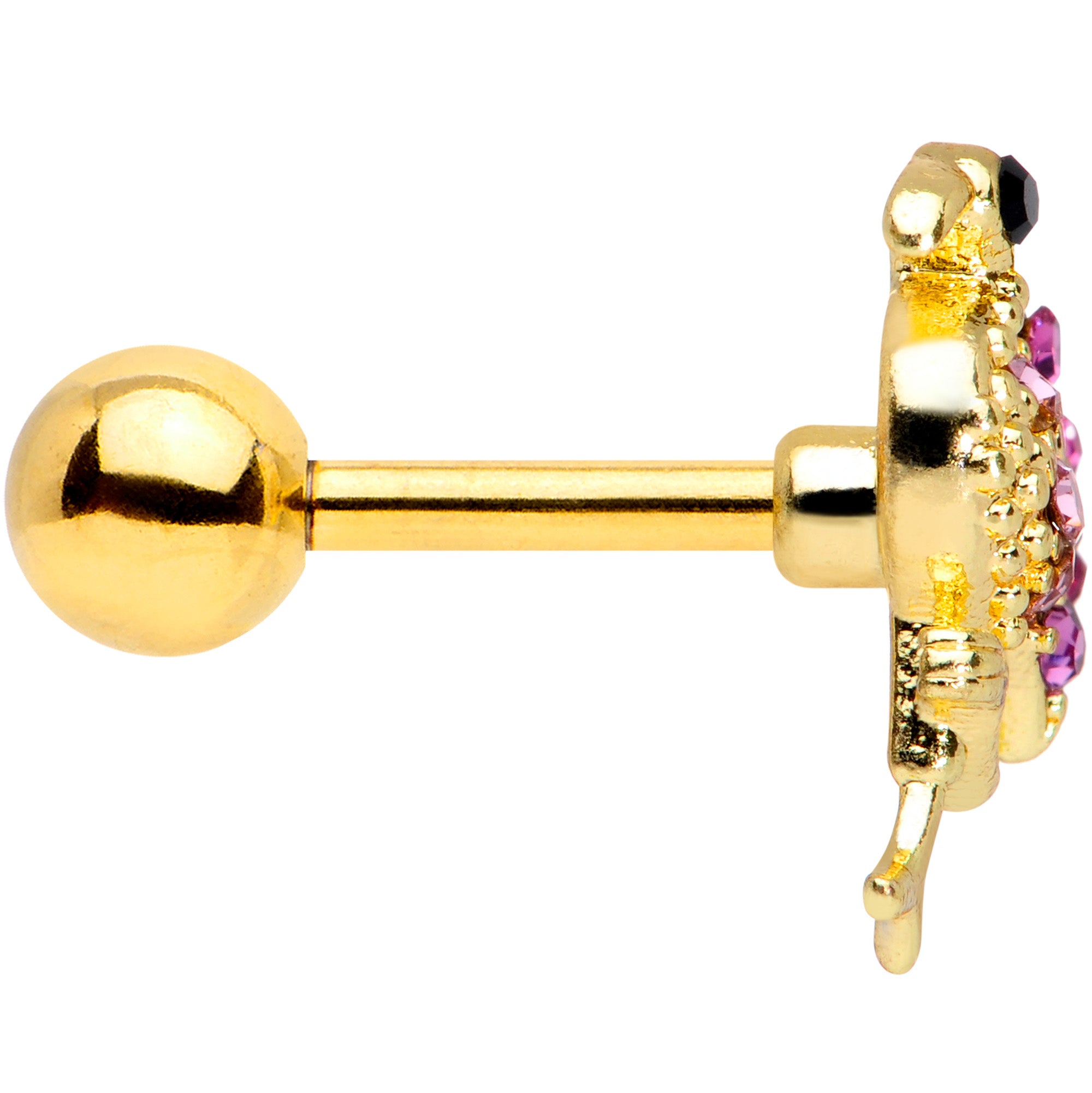 16G 1/4 Pink Gem Gold Tone Fashion Flamingo Cartilage Tragus