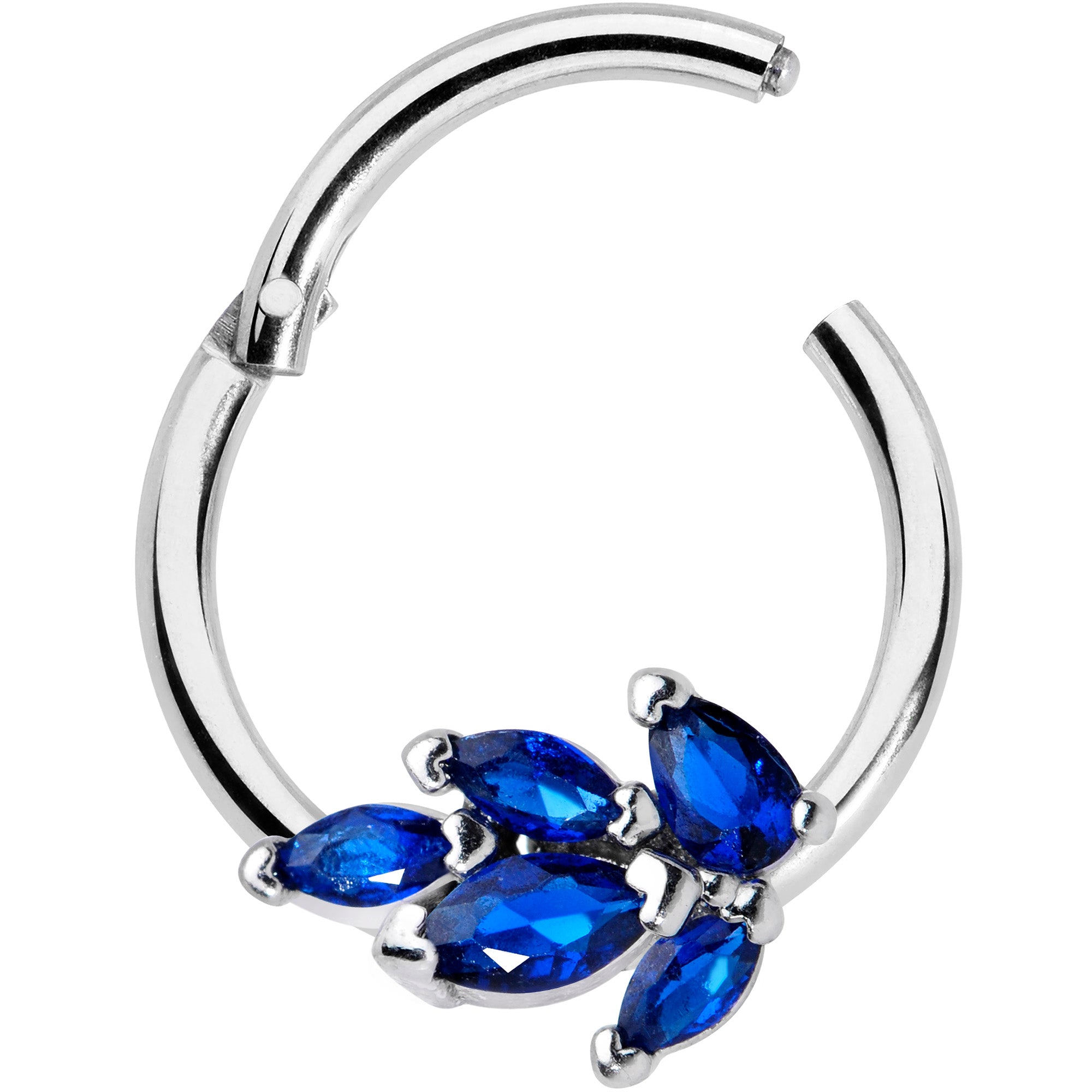 16G 3/8 Blue Gem Raindrop Hinged Segment Ring