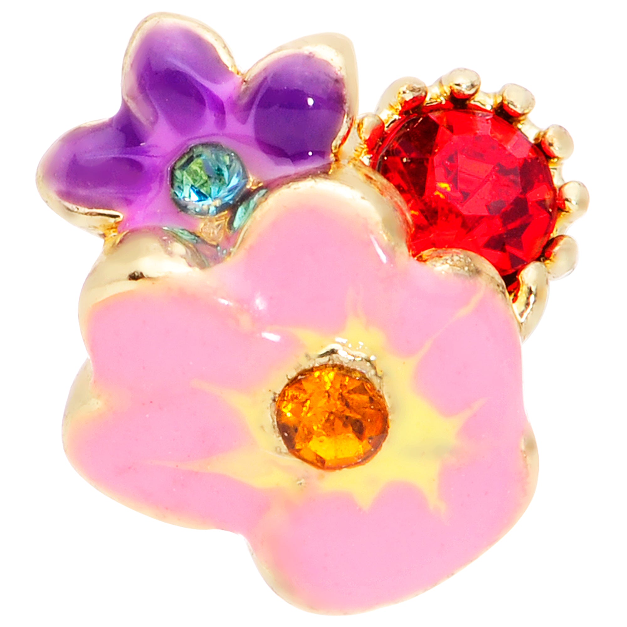 16G 1/4 Red Blue Gem Gold Tone Multi Flower Cartilage Tragus