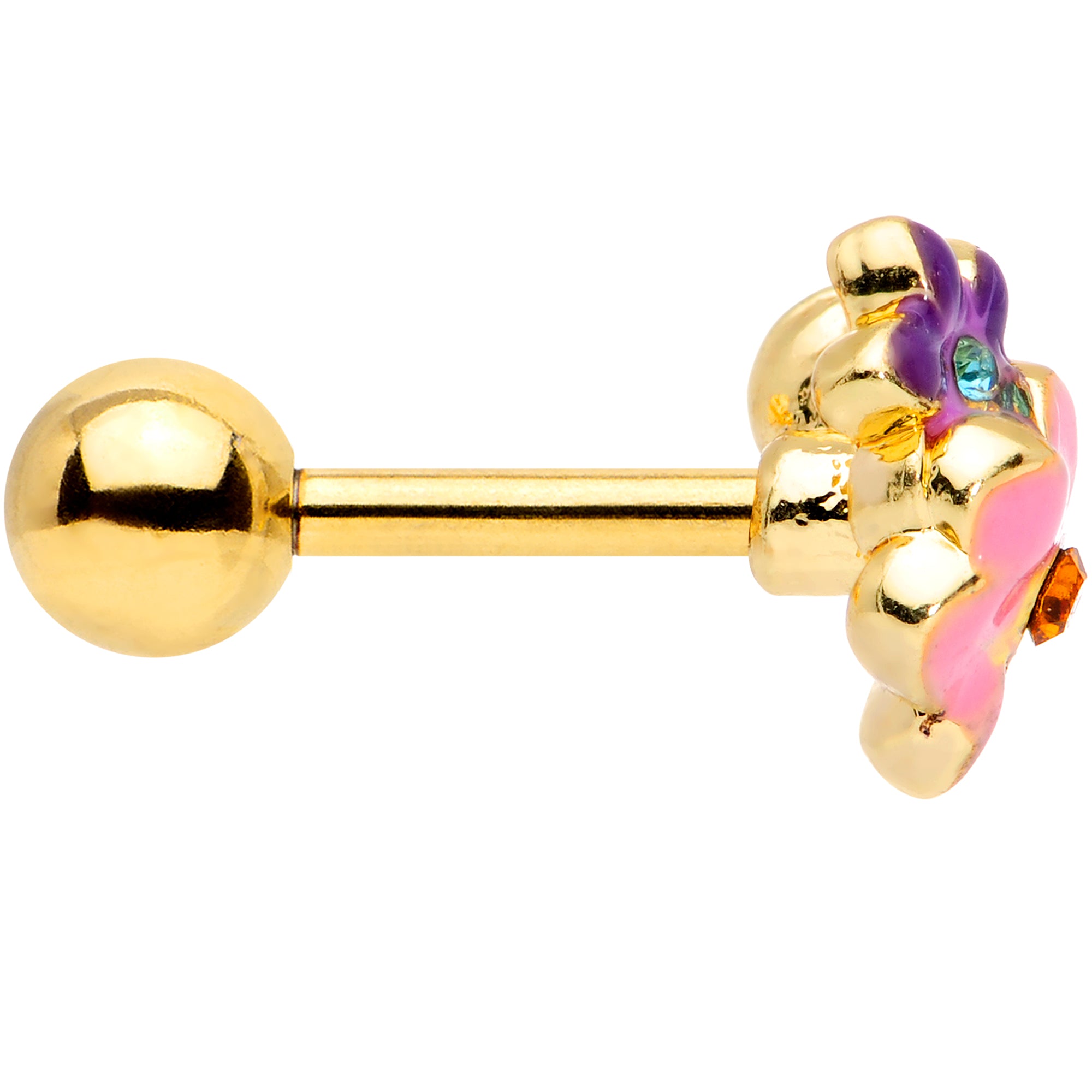 16G 1/4 Red Blue Gem Gold Tone Multi Flower Cartilage Tragus