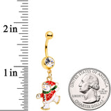 Clear Gem Gold Tone Ice Skating Snowman Christmas Dangle Belly Ring