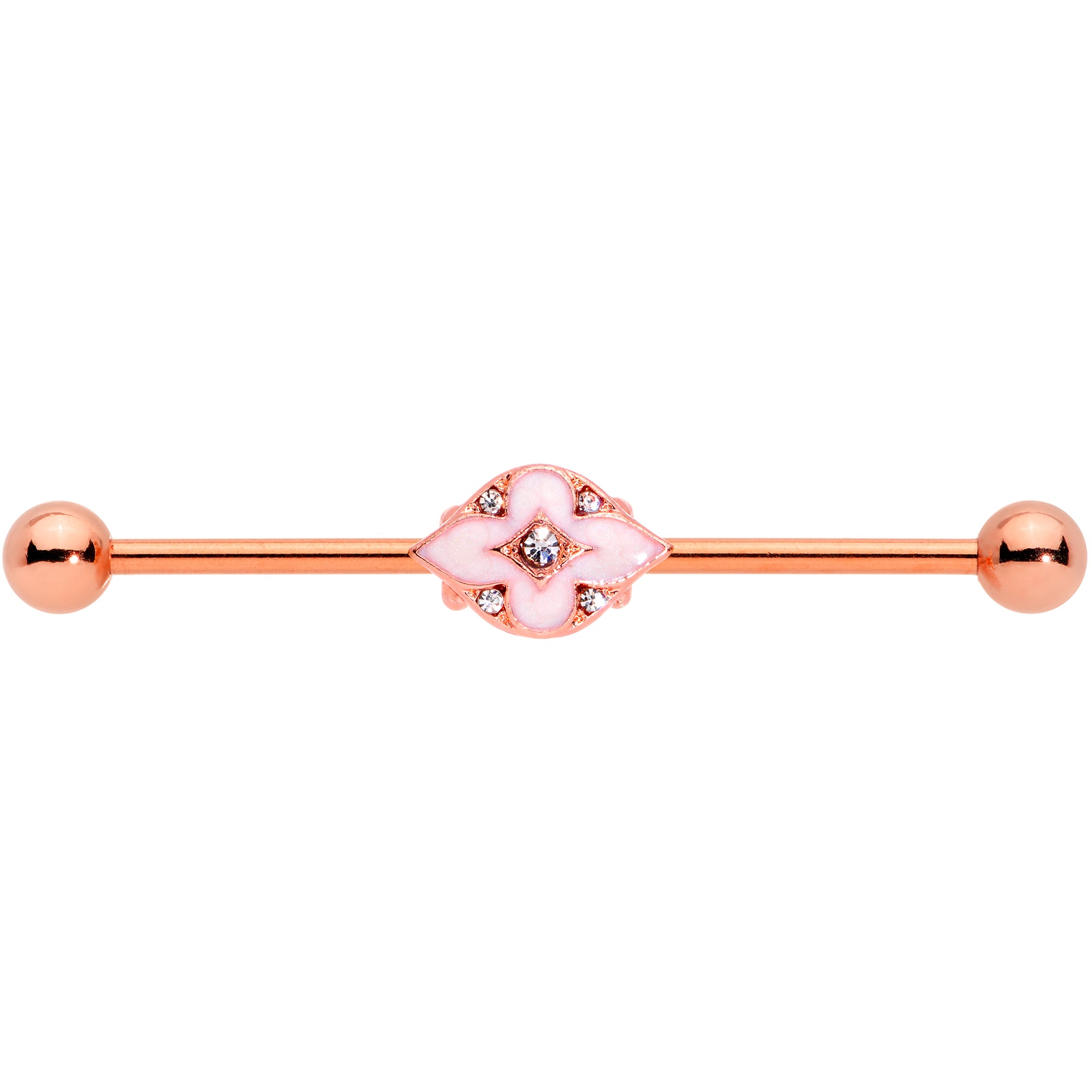 14G Clear Gem Rose Gold Tone Pink Cross Industrial Barbell 38mm