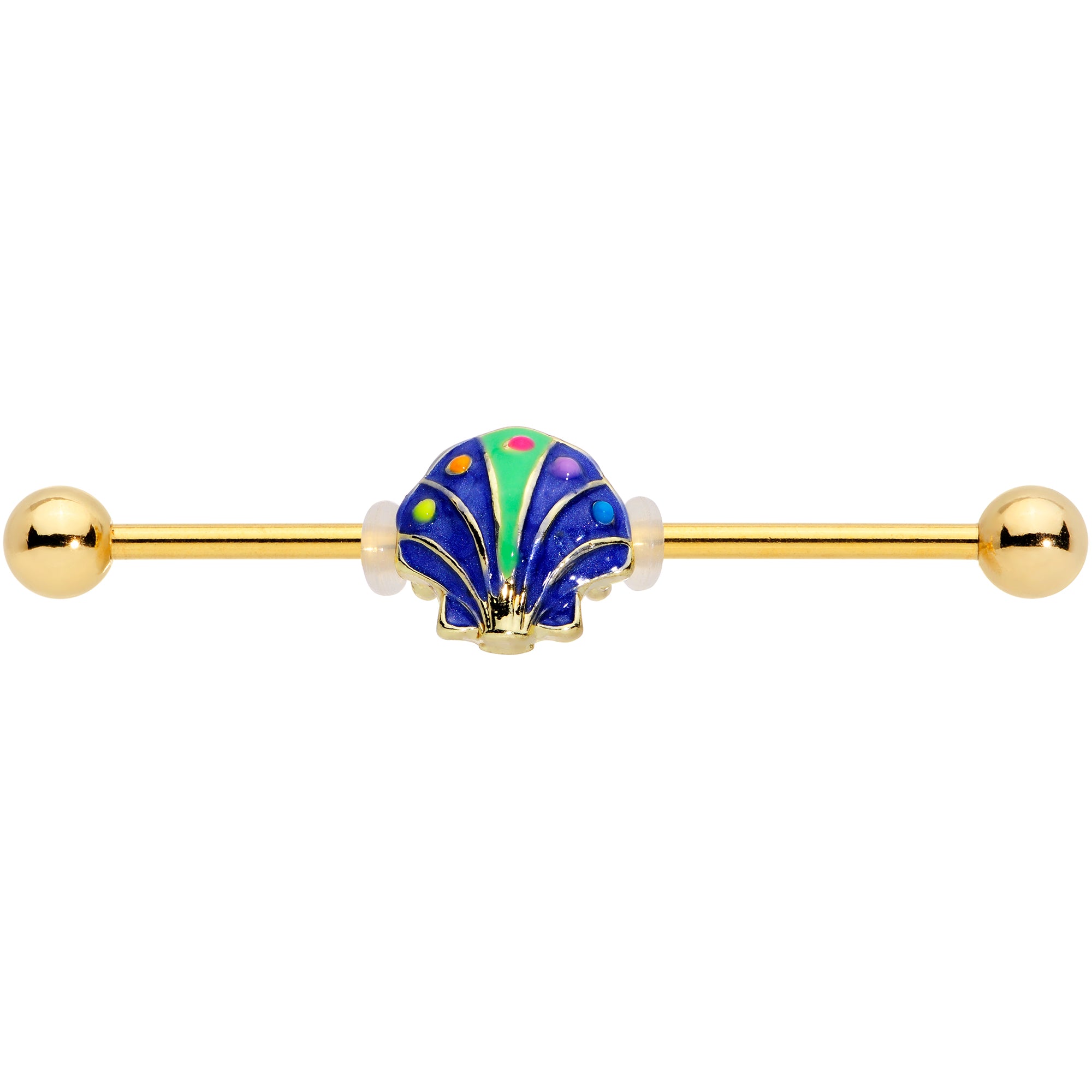 14G Gold Tone Blue Shell Industrial Barbell 38mm