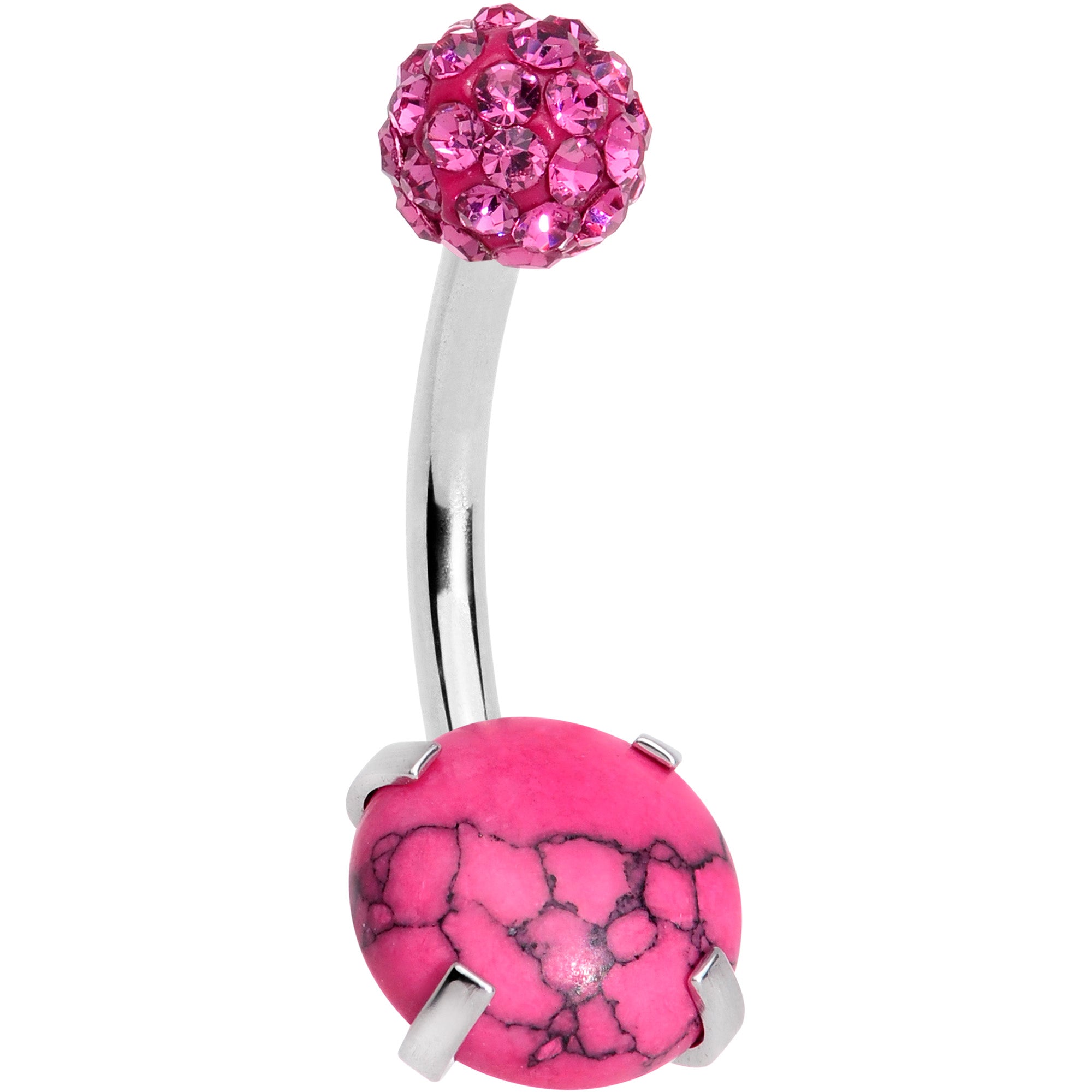 Pink Faux Turquoise Disco Ball Belly Ring