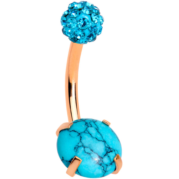 Aqua Faux Turquoise Gold Tone Disco Ball Belly Ring