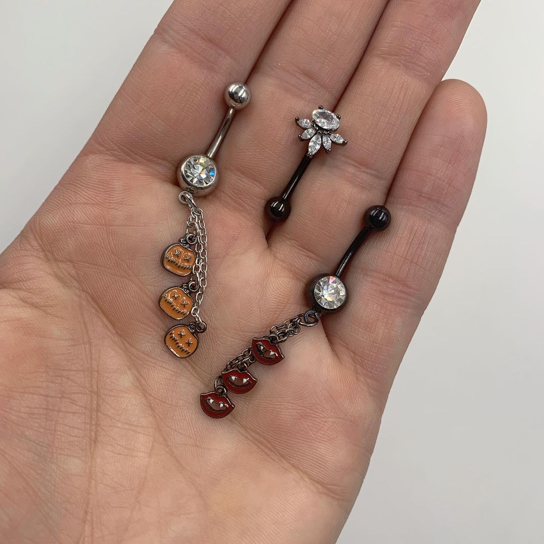 Clear Gem Black Spray Belly Ring