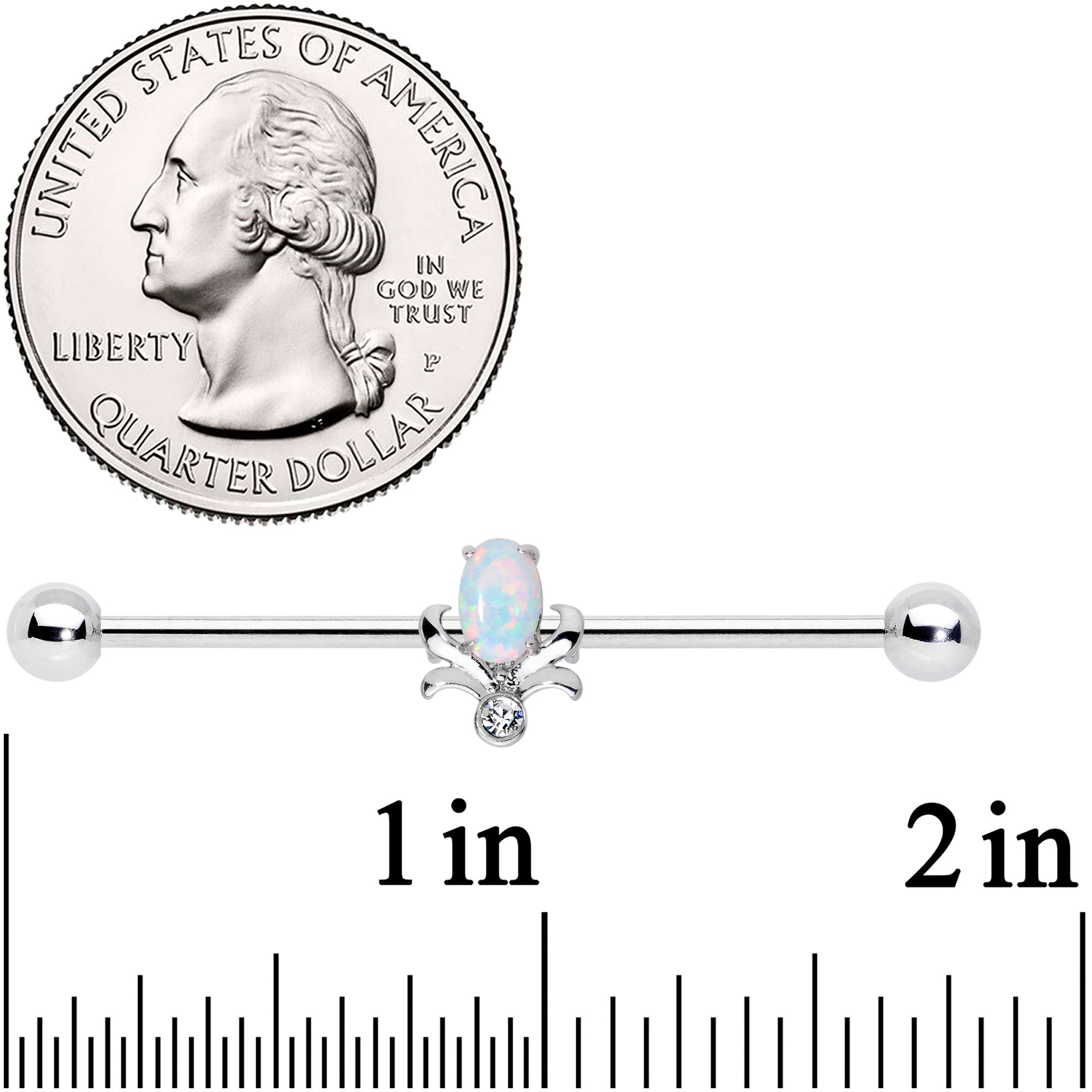 14G White Synthetic Opal Tulip Flower Industrial Barbell 38mm