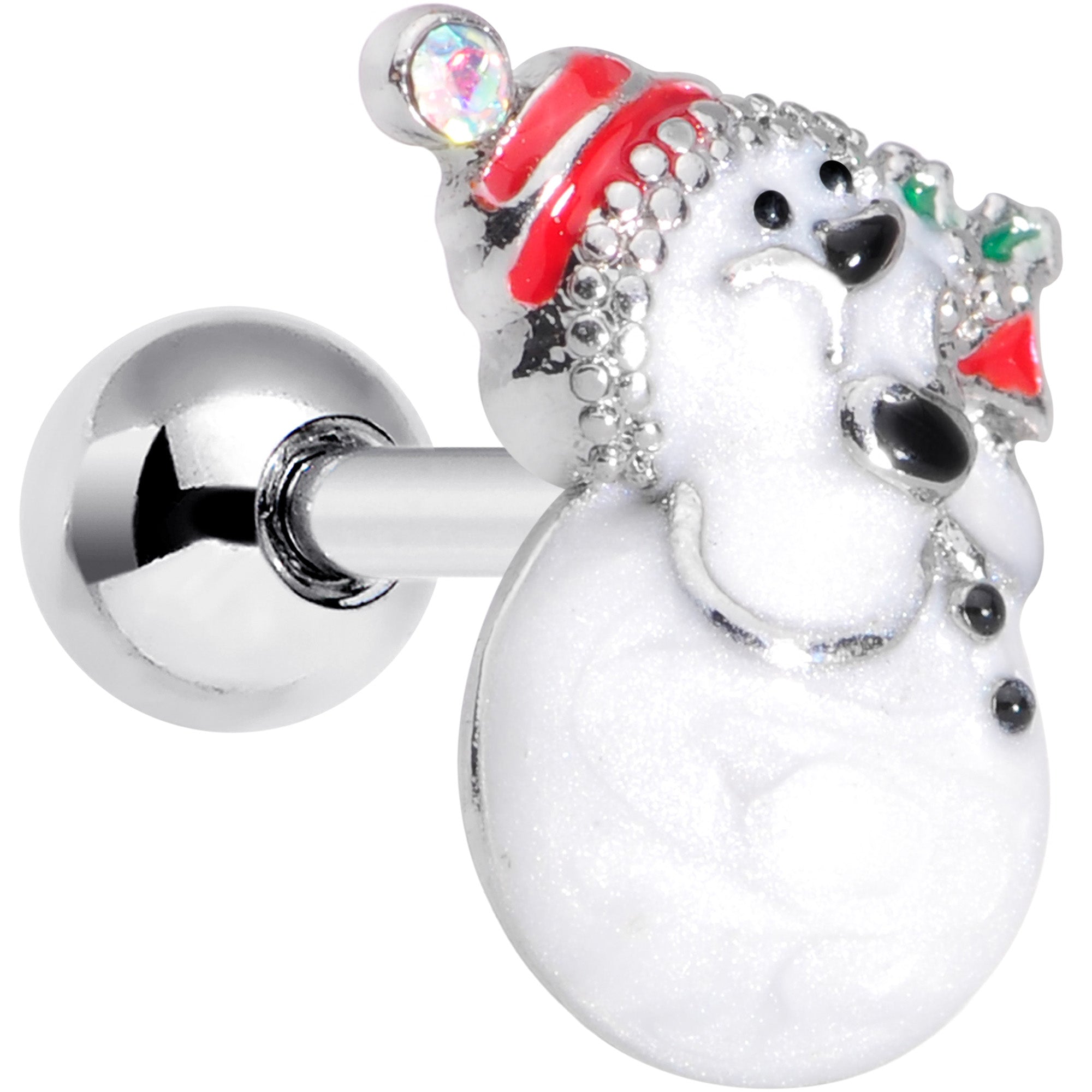 16G 1/4 Aurora Gem Snowman Christmas Cartilage Tragus Earring